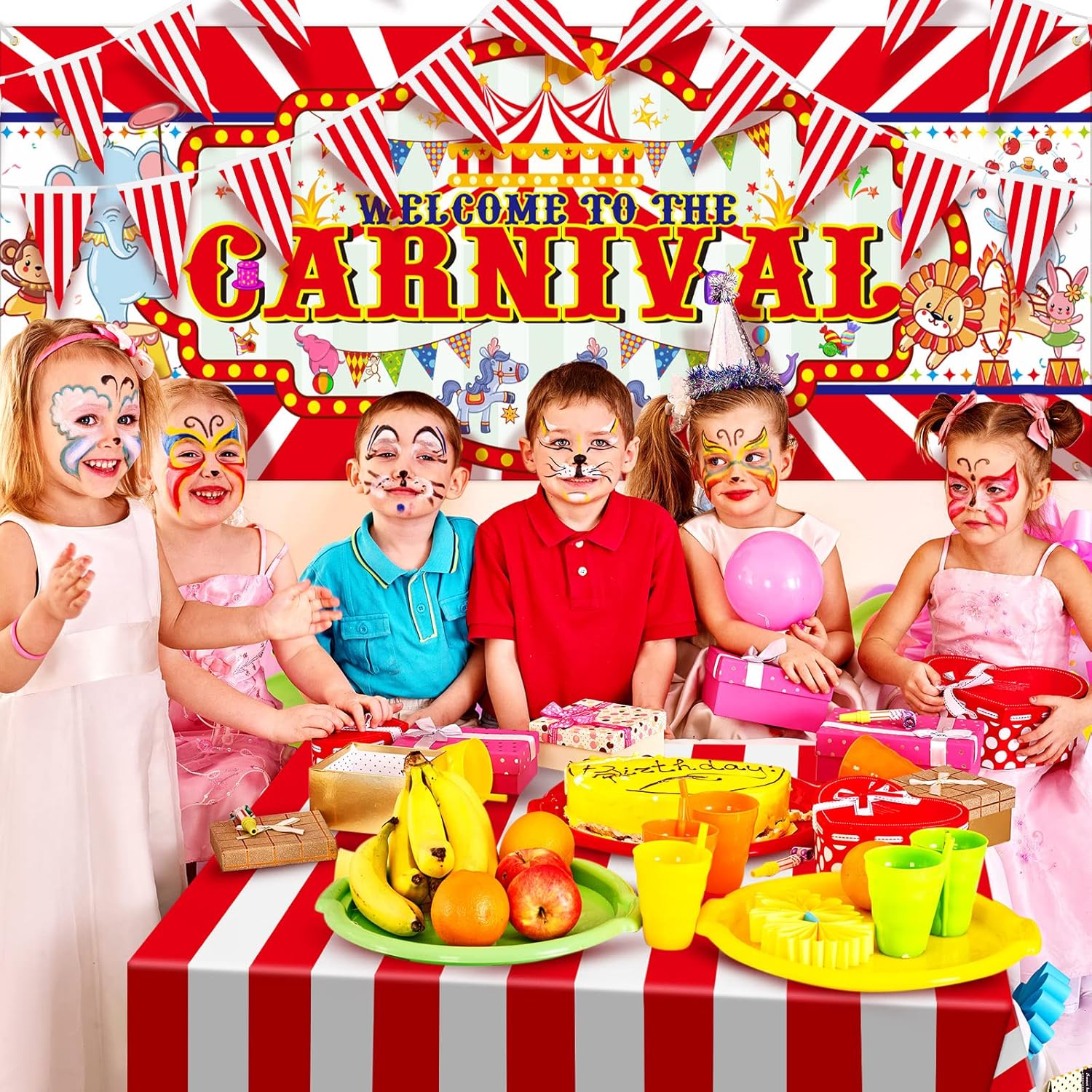 Carnival Party Decoration Set with Elephant and Lion Banners