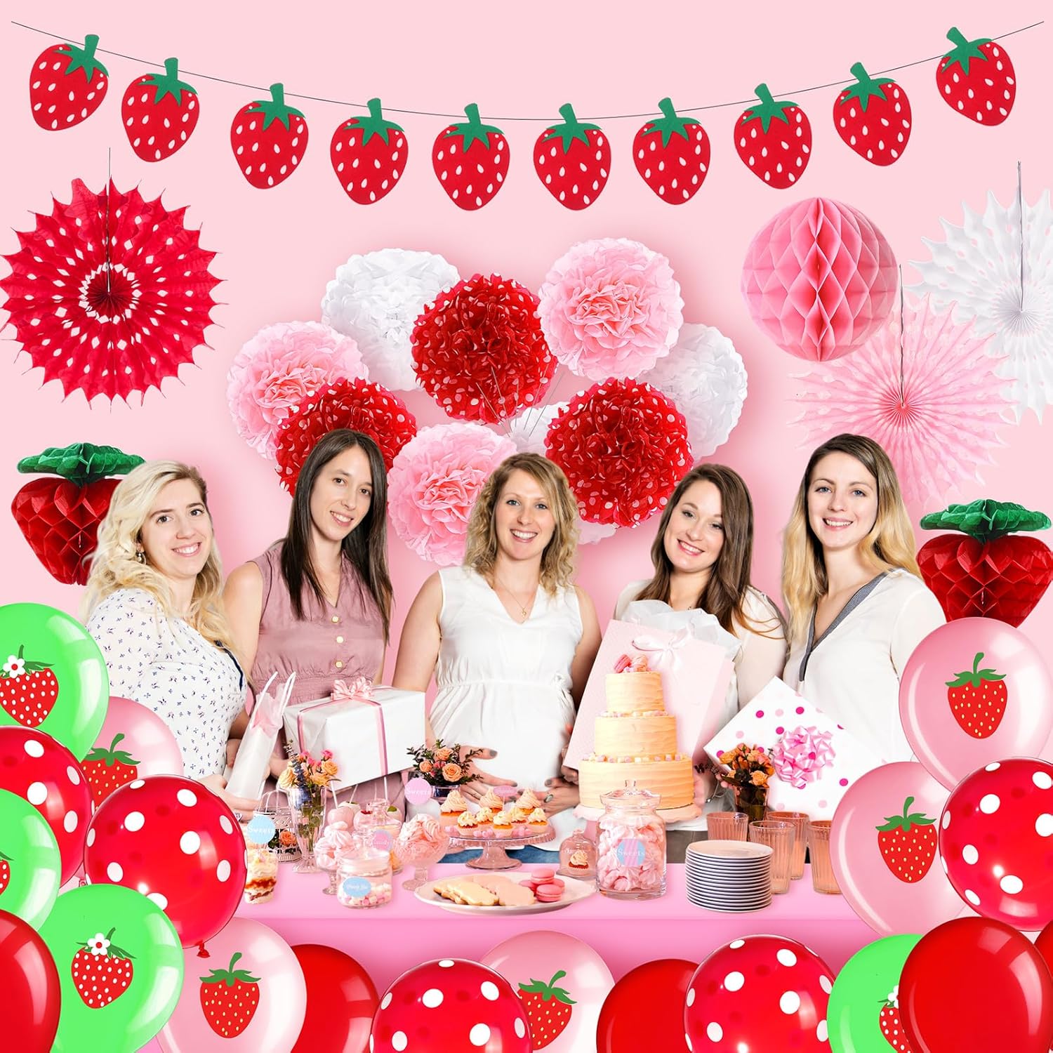 Outus Strawberry Party Decorations Hanging Set