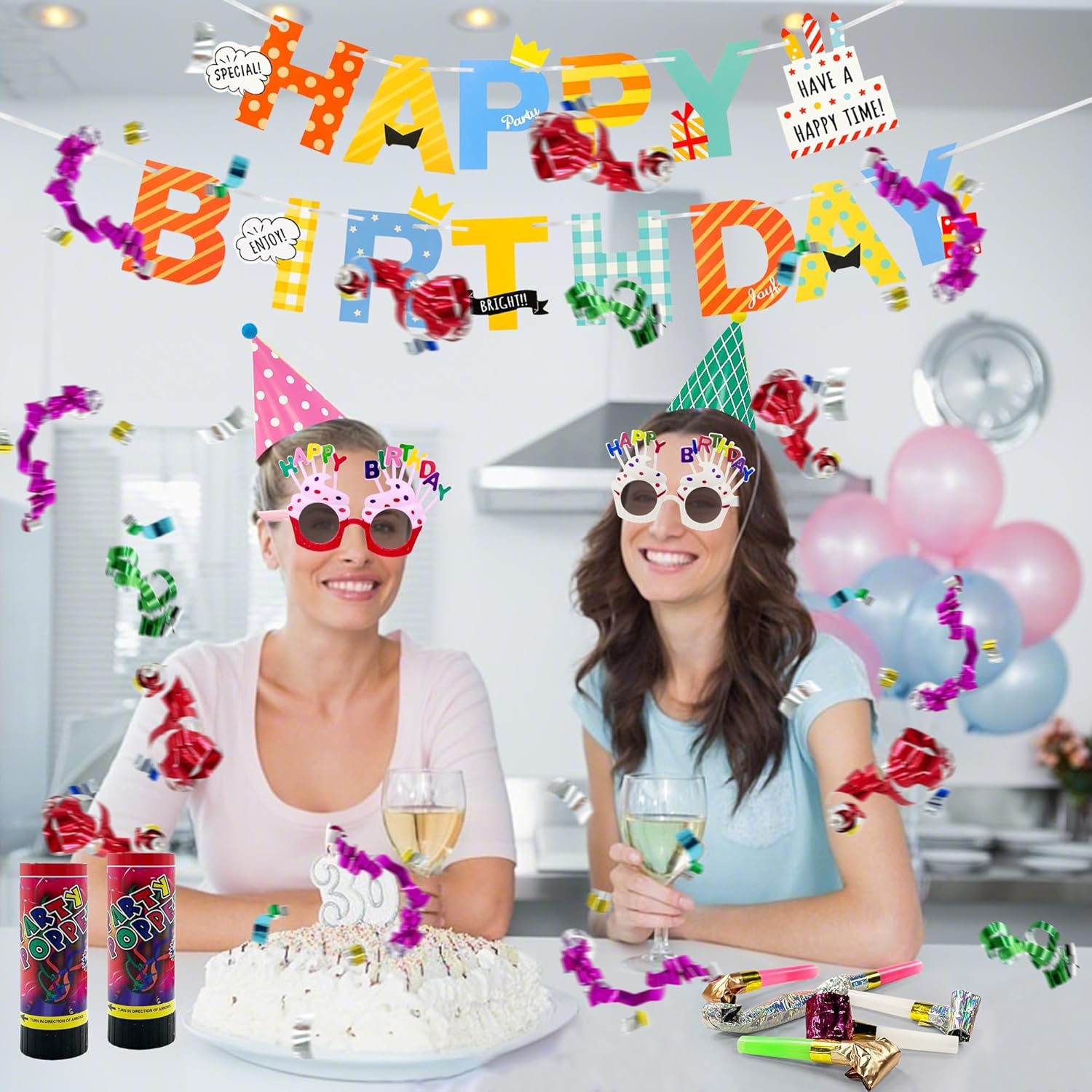 28 pcs Birthday Party Decor Set with Confetti Poppers