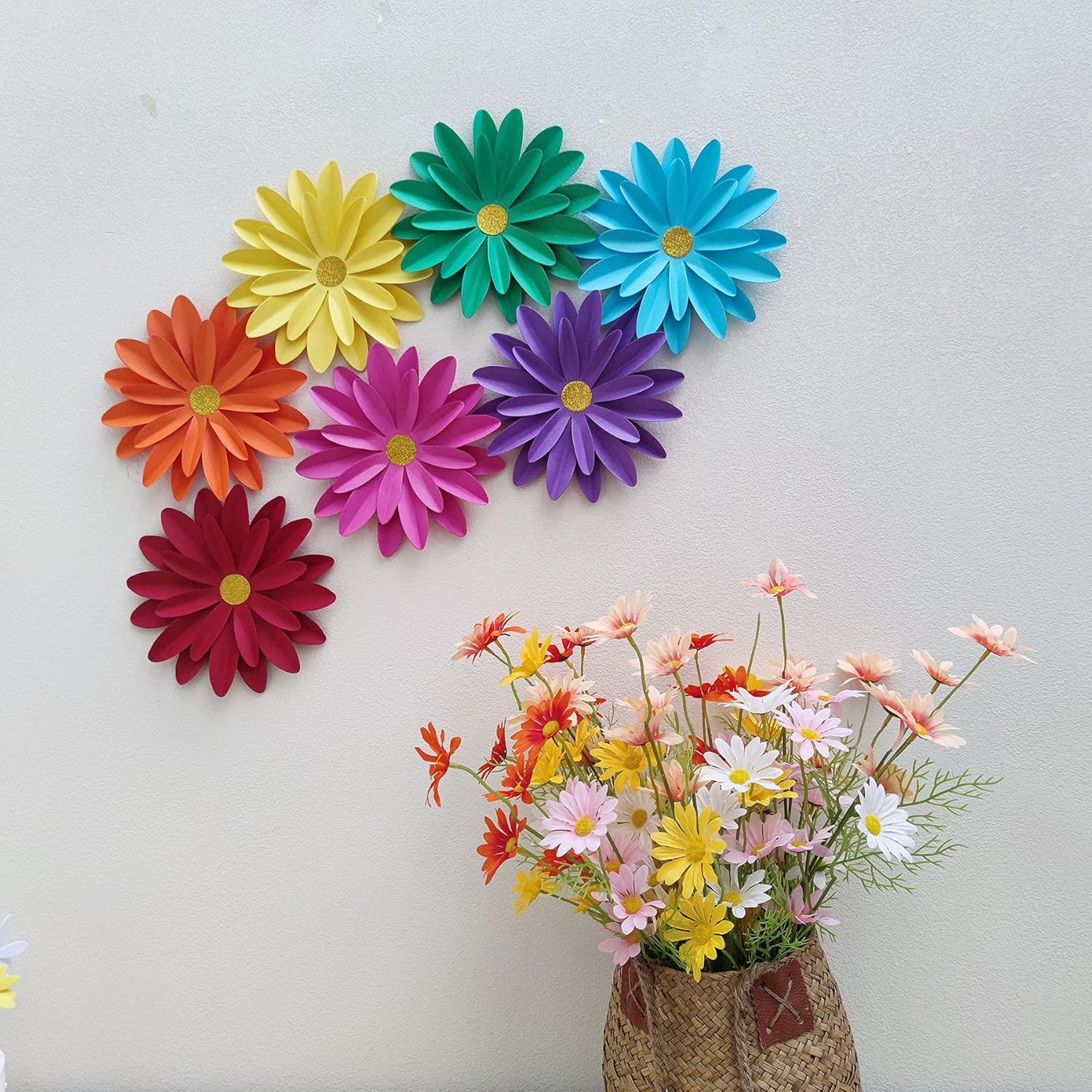 Rainbow Paper Daisy Flower Decor Set 8 Inch