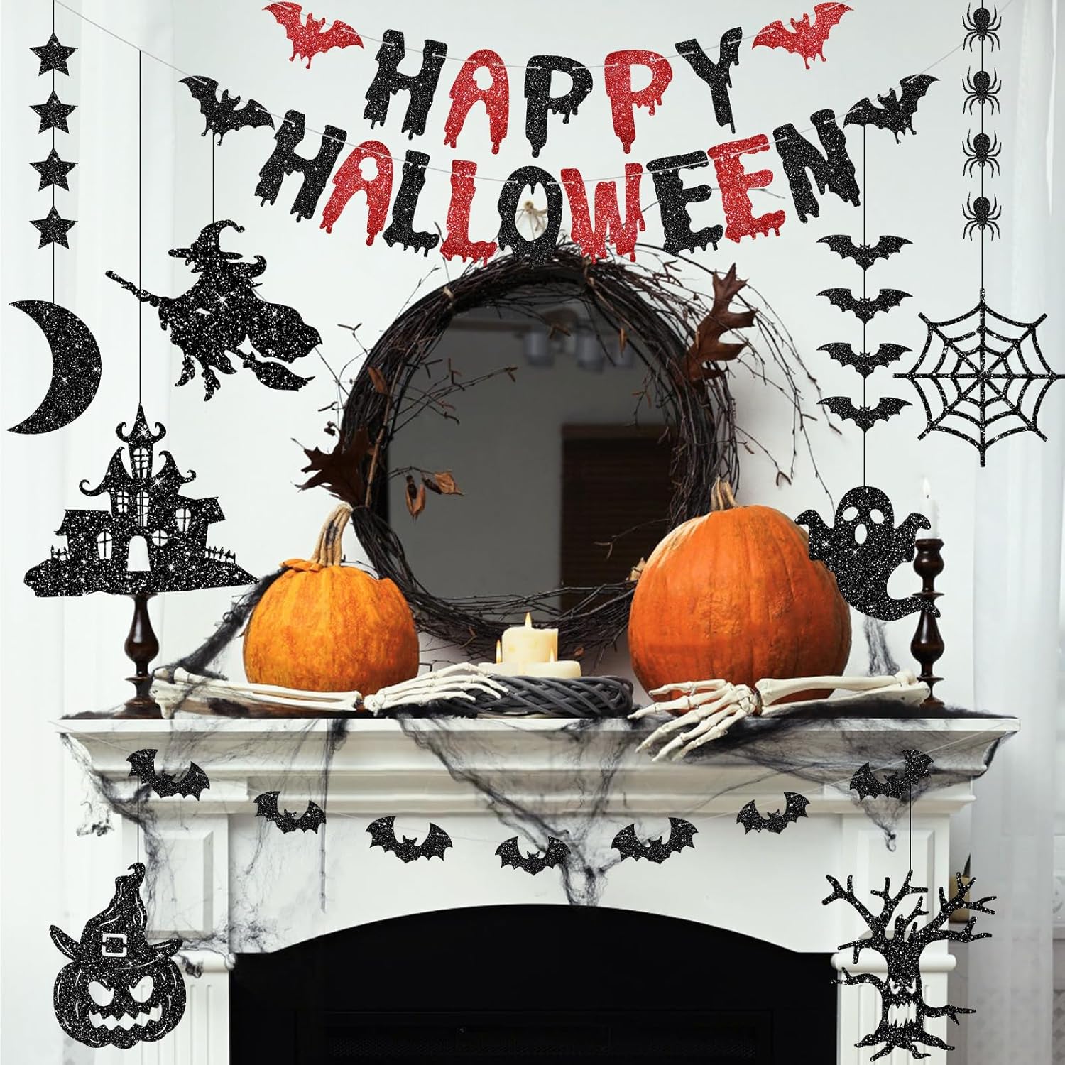 PatiCool Halloween Bats Banner and 7 Garland Decor Set