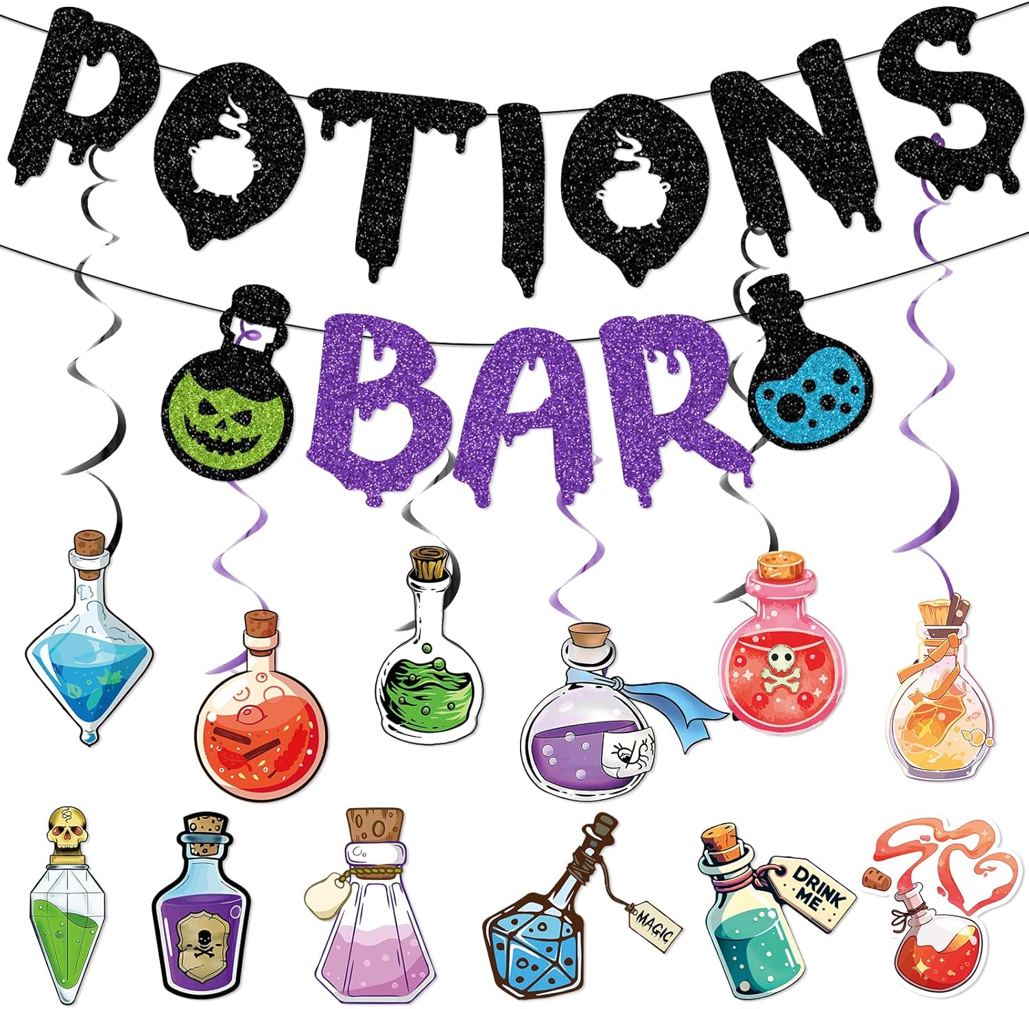 Potions Bar Banner Glitter Halloween Decorations