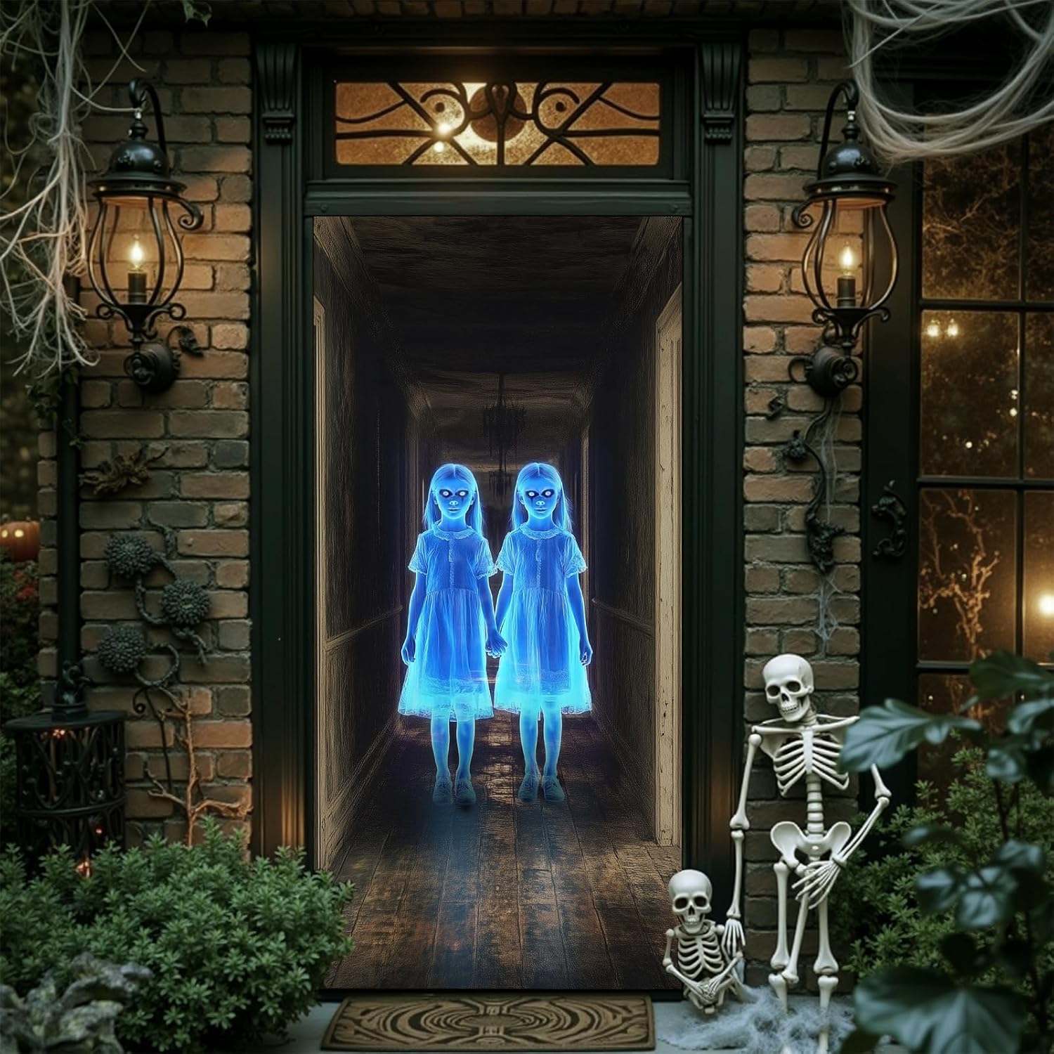 Halloween Door Cover with Rope - Scary Twins 35x78 Inches