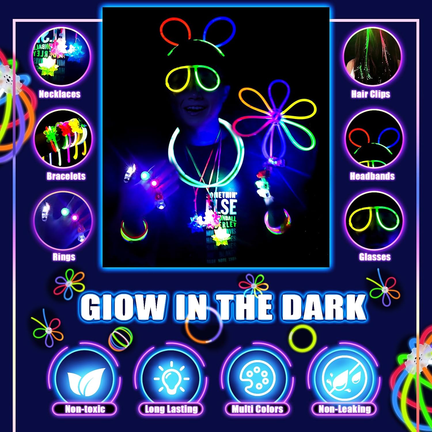 Glow in the Dark Party Supplies with 100 Glow Sticks and LED Toys
