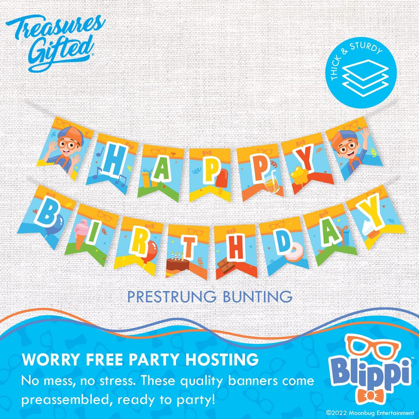 Treasures Gifted Blippi Birthday Banner - Pre Strung Decoration