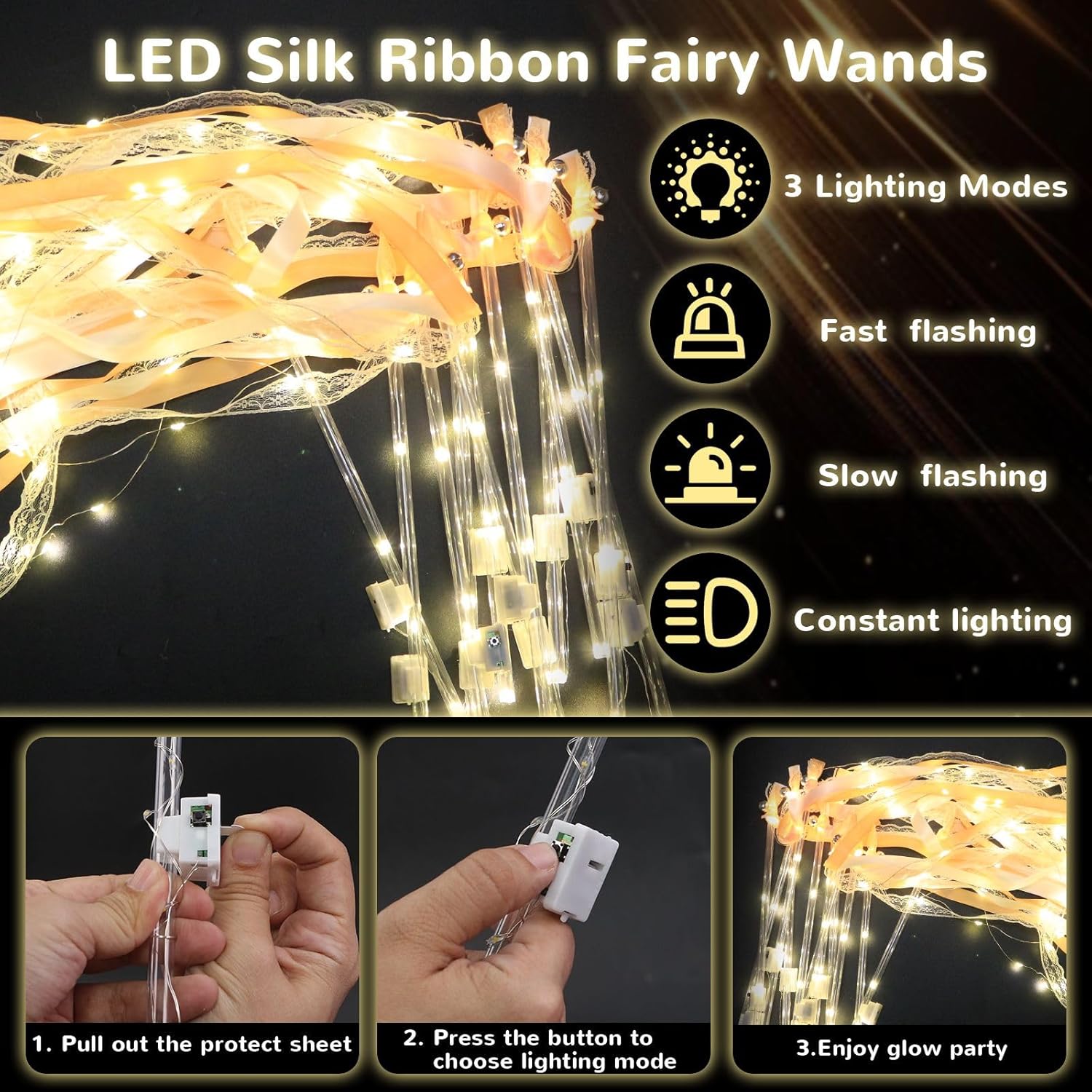36PCS LED Light Up Wands with Bells and Ribbons for Parties