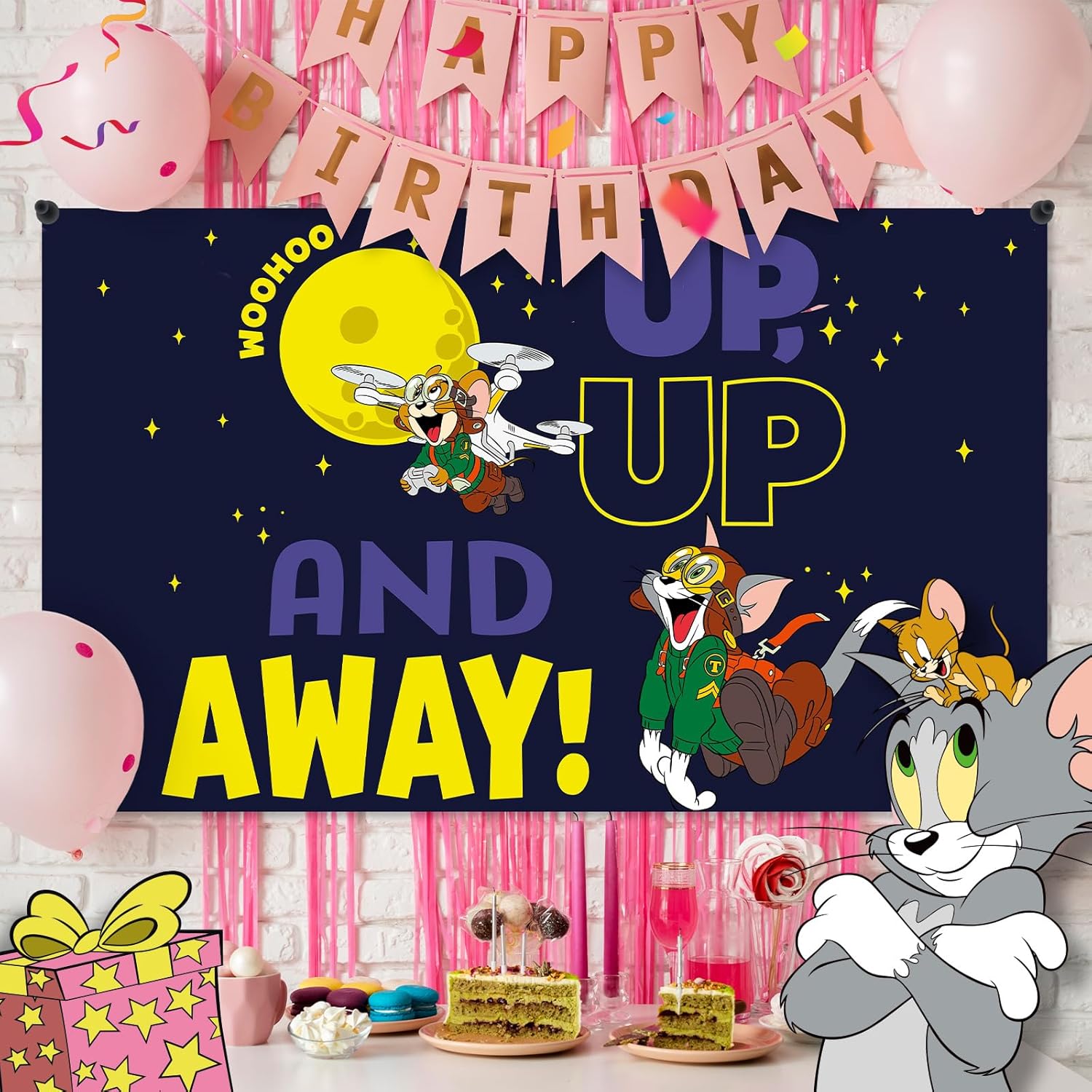 Y-times Cartoon Birthday Banner Backdrop 3x5ft