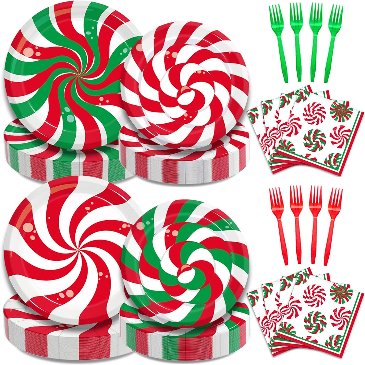 200Pcs Christmas Peppermint Party Plates Napkins Set