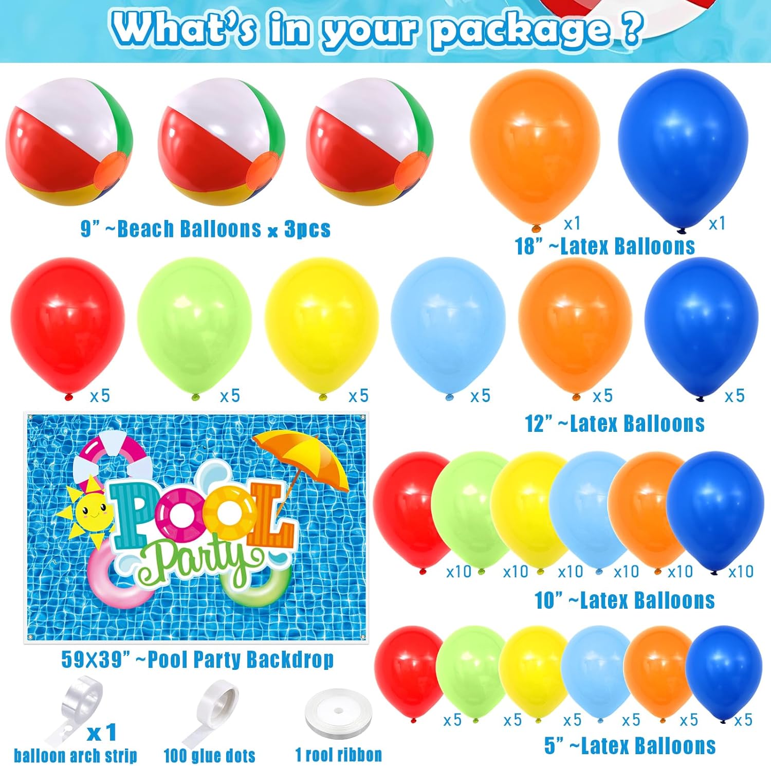 129Pcs Pool Party Decorations Birthday Supplies
