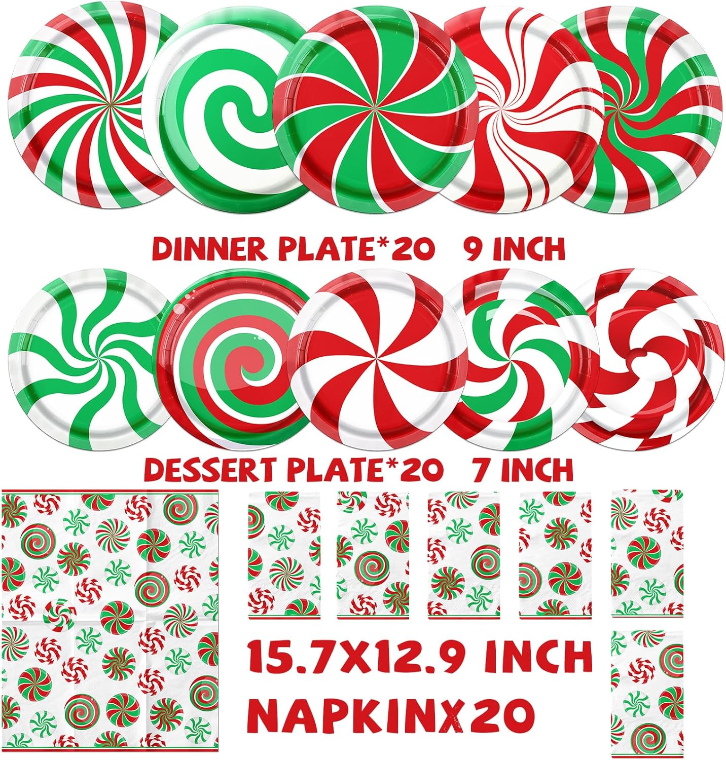 Christmas Candy Cane Plates and Napkins 60pcs Set