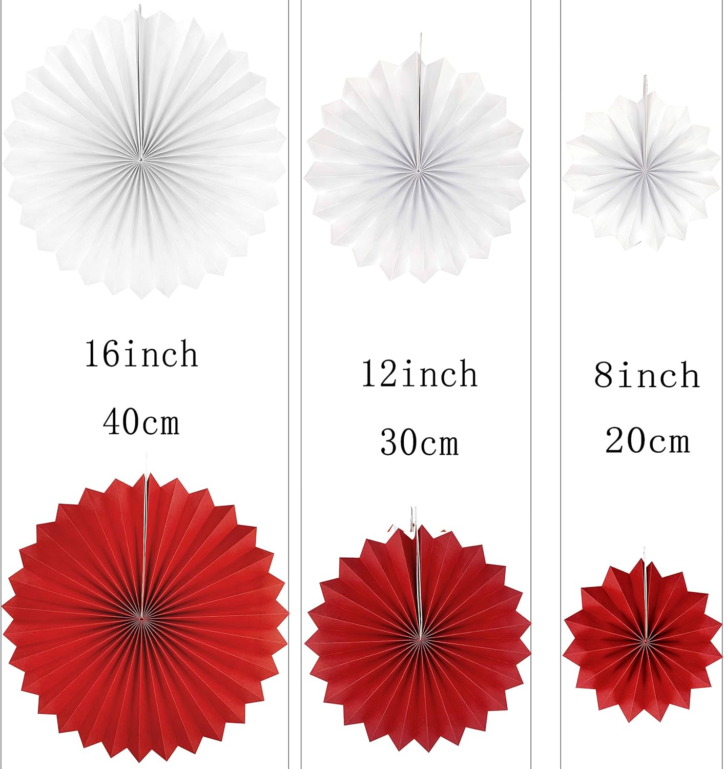 Red White Party Hanging Paper Fan Set - 10pcs