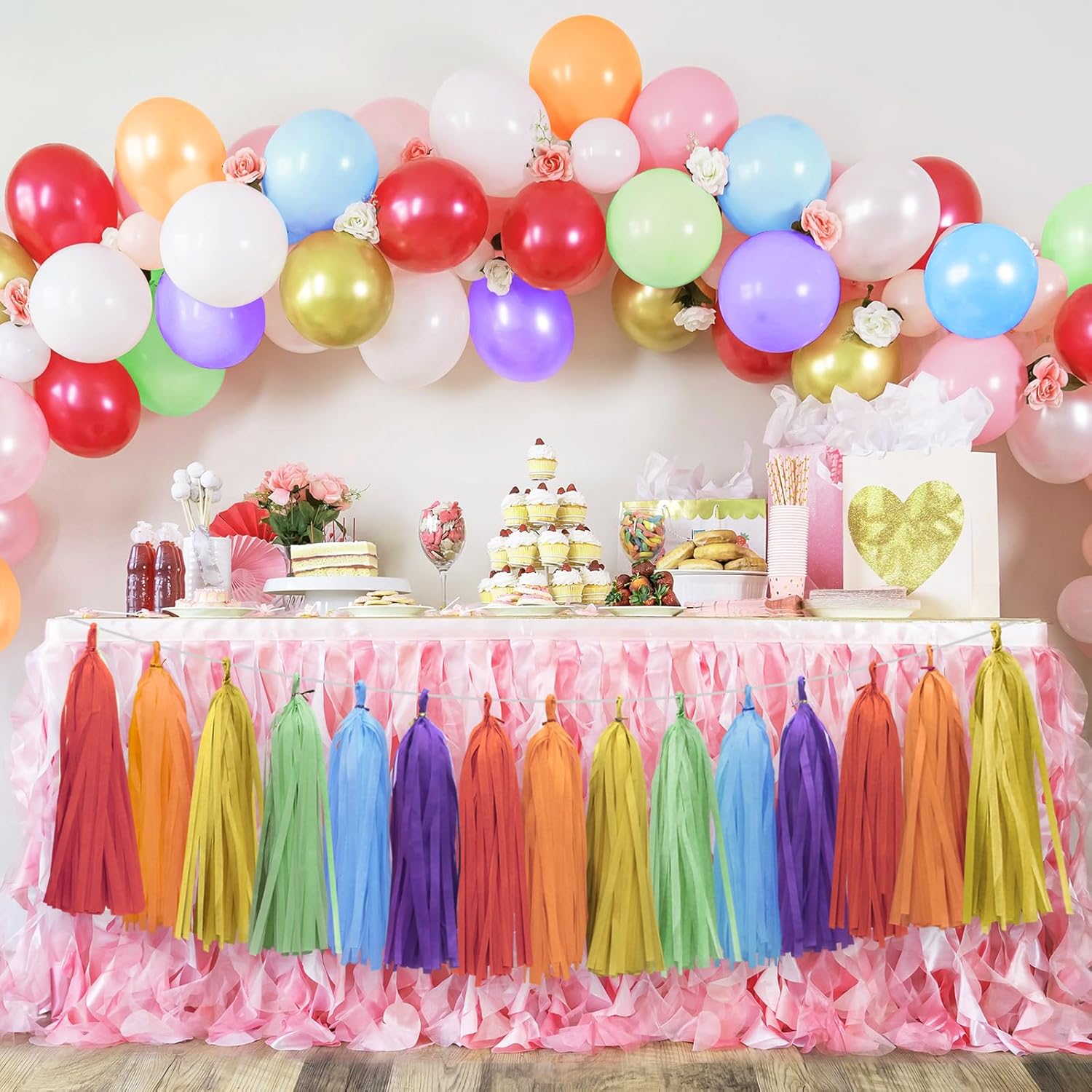 Rainbow Birthday Banner with Paper Tassel Garland