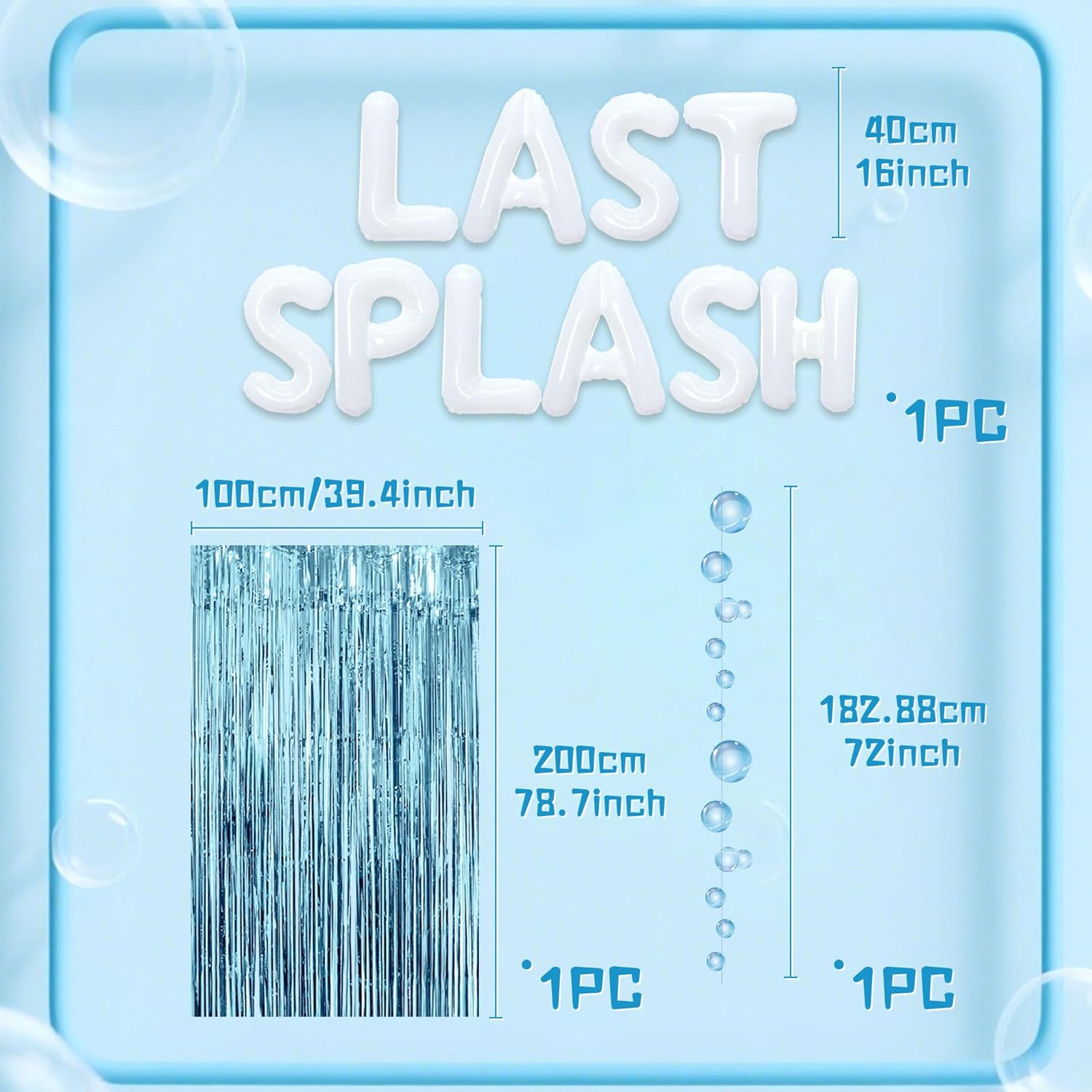 Last Splash Banner Balloons Blue White Coastal Bachelorette Decor