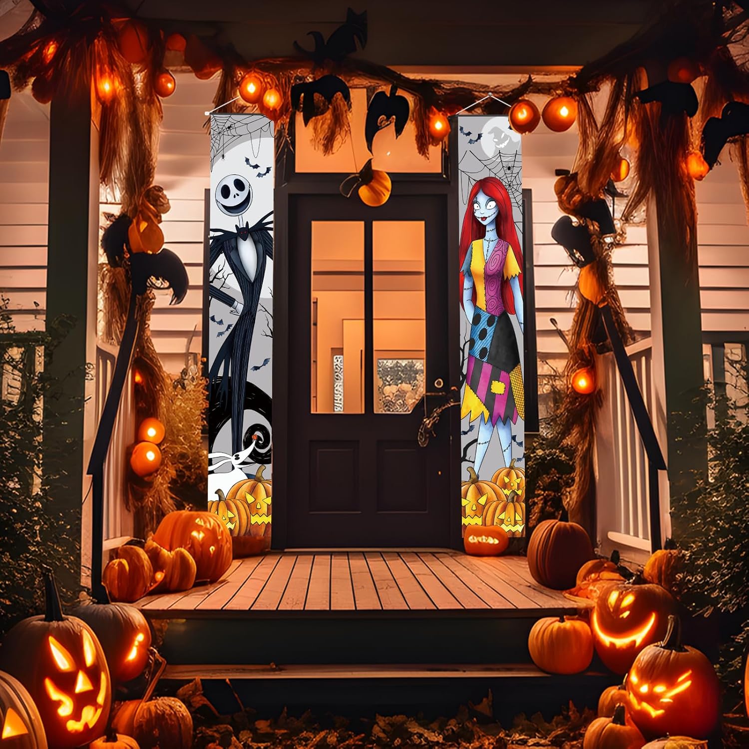 Jack and Sally Halloween Banners - 2 PCS Outdoor Porch Signs