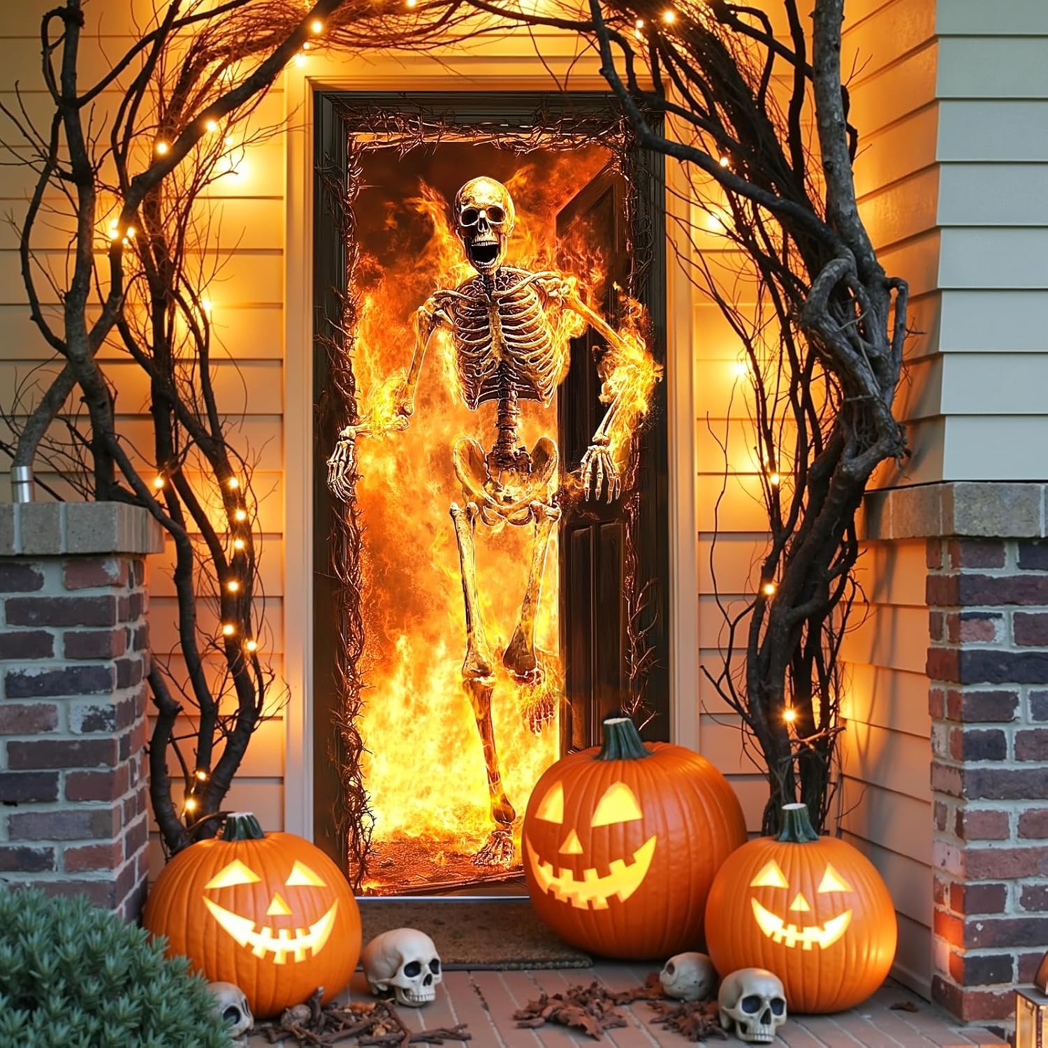 Halloween Skeleton Fire Door Cover Banner