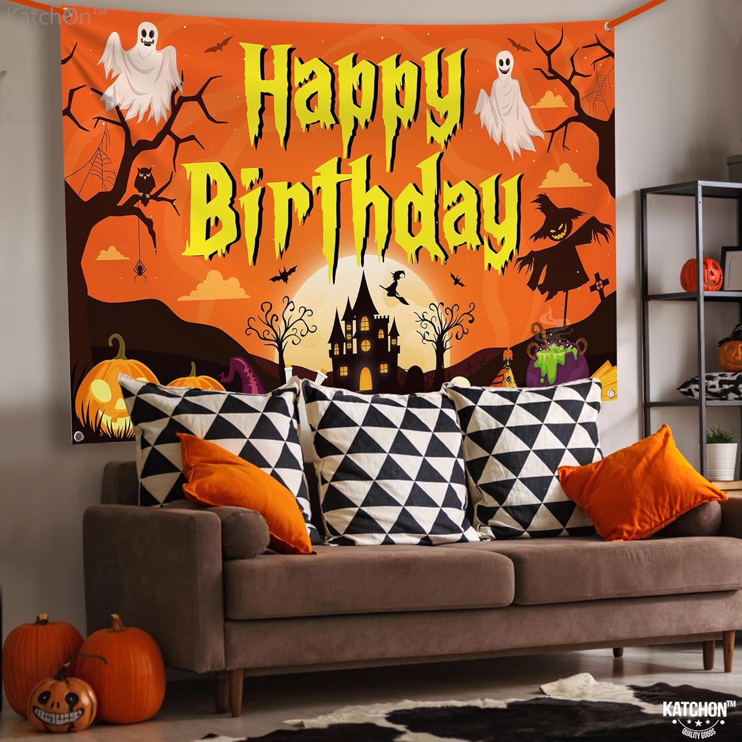 KatchOn Spooky Halloween Happy Birthday Banner - XtraLarge 72x44 Inch