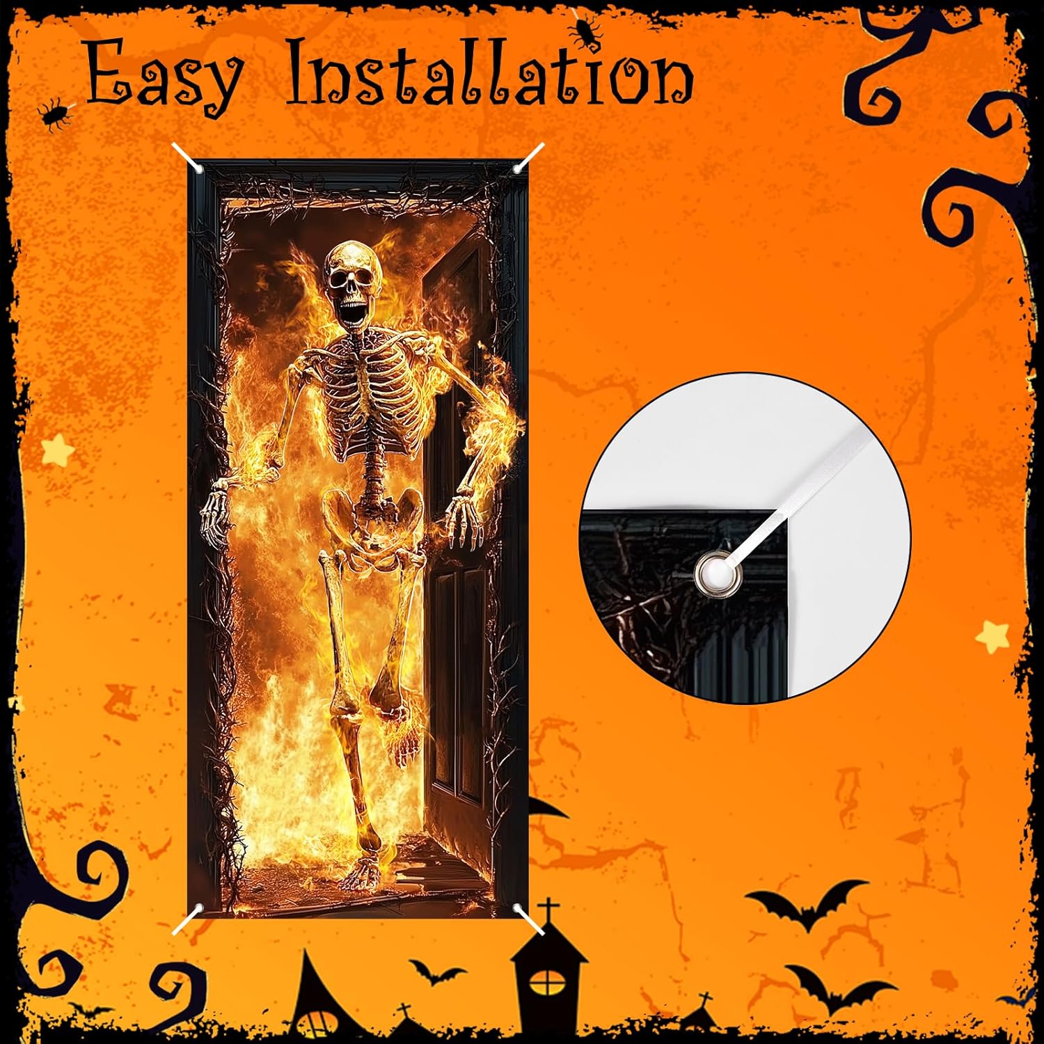 Halloween Skeleton Fire Door Cover Banner