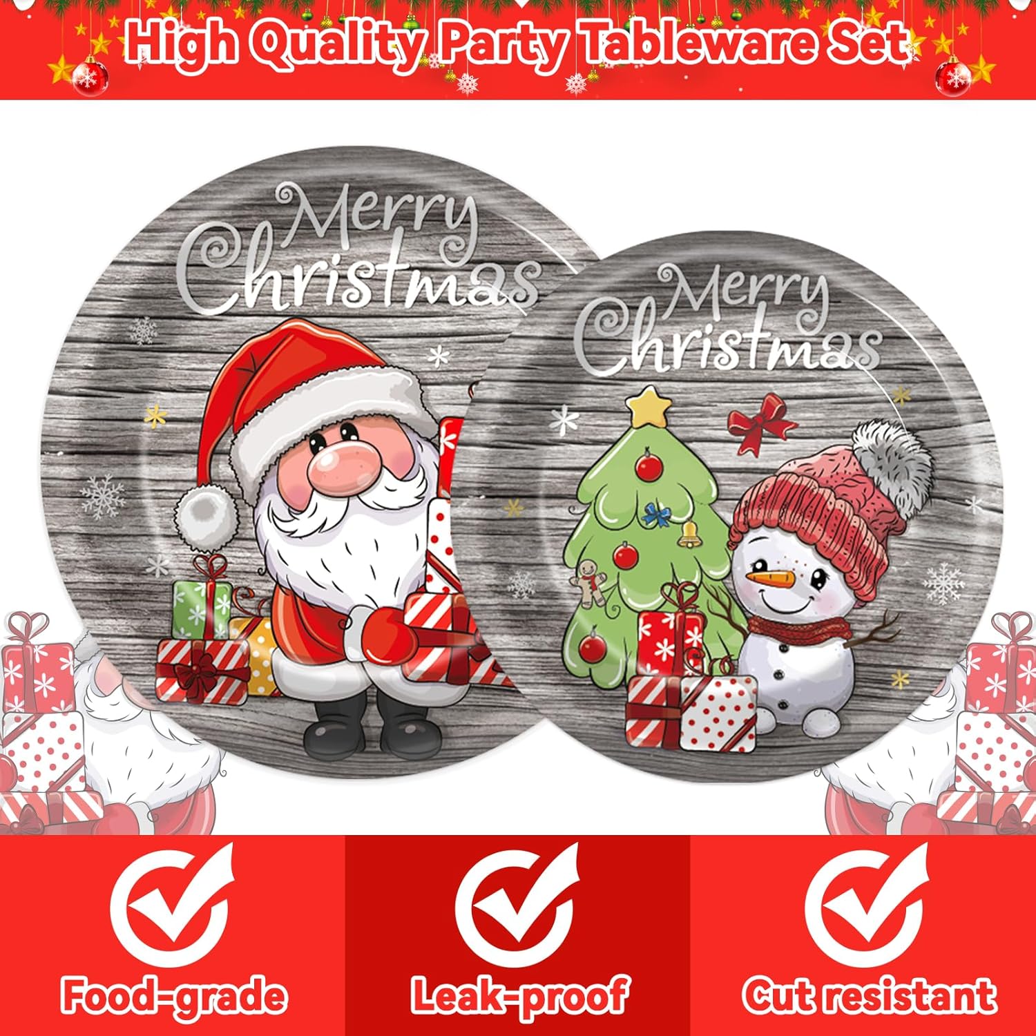 96 Piece Christmas Party Plates with Santa Decor