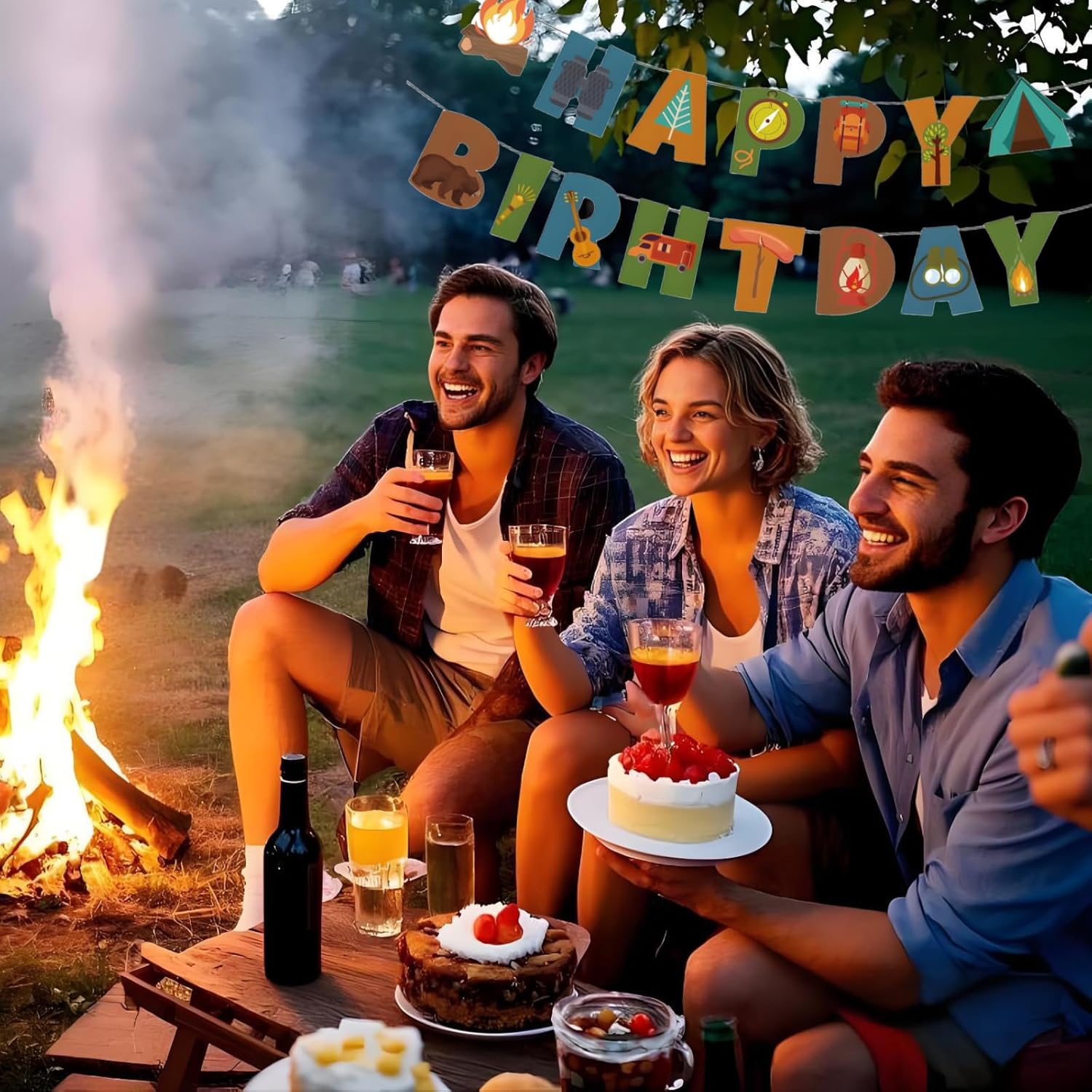 Camping Happy Birthday Banner for Party Decor