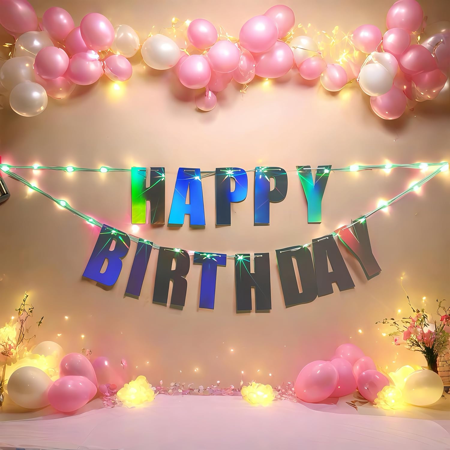 13ft Waterproof LED Birthday Banner with Iridescent Letters