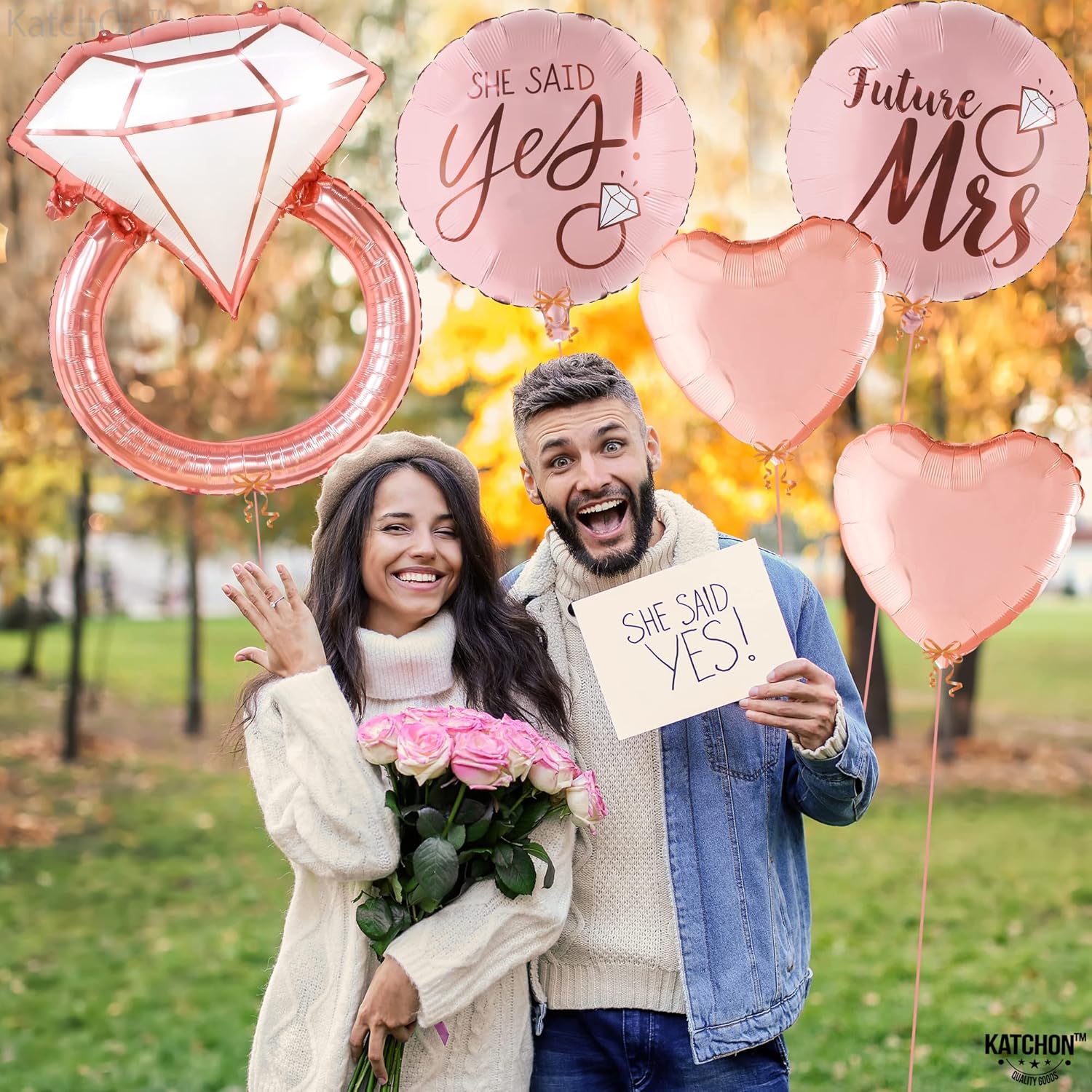 KatchOn Diamond Ring Foil Balloon Set Pack of 5