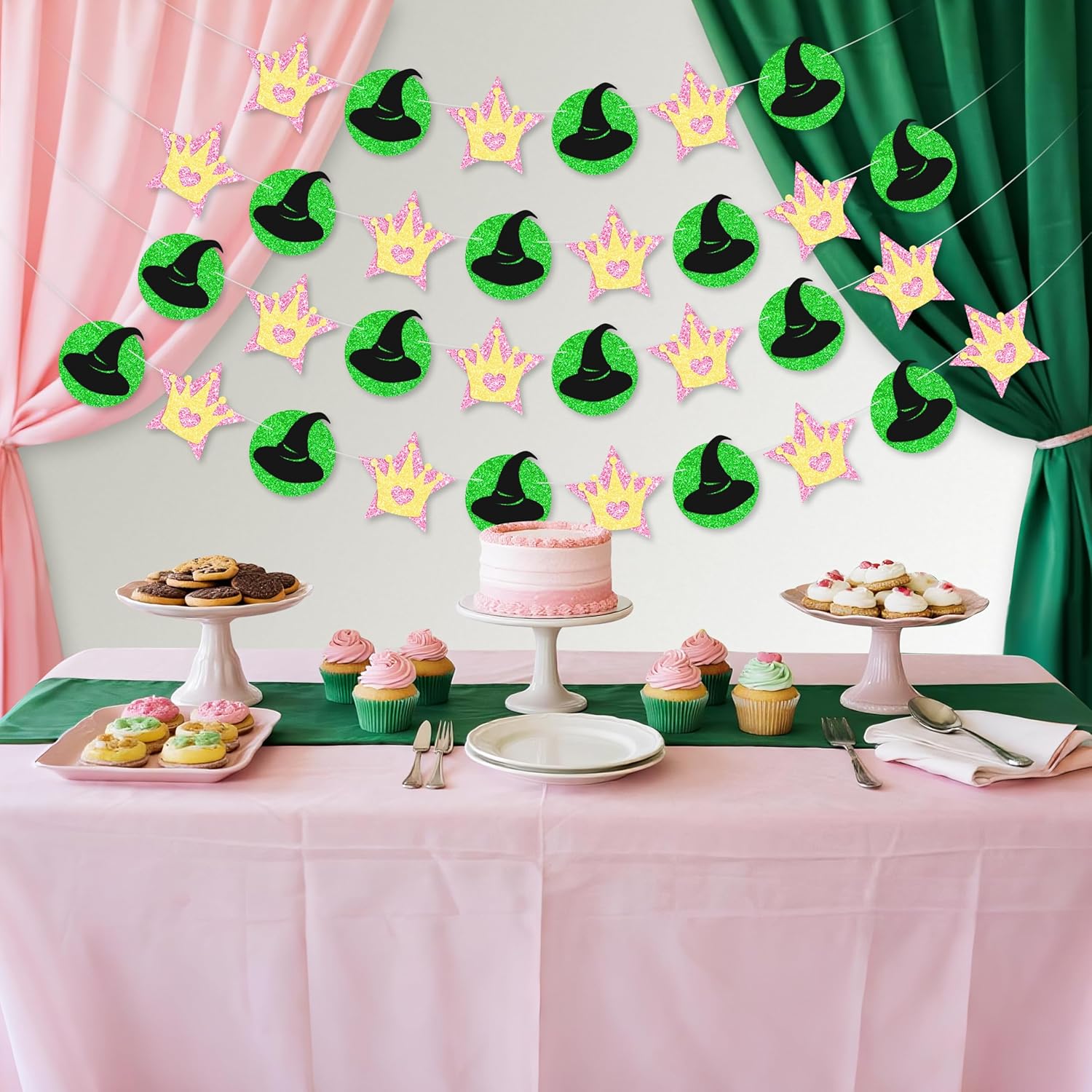 4 Pcs Pink Green Witch Princess Garland Banner