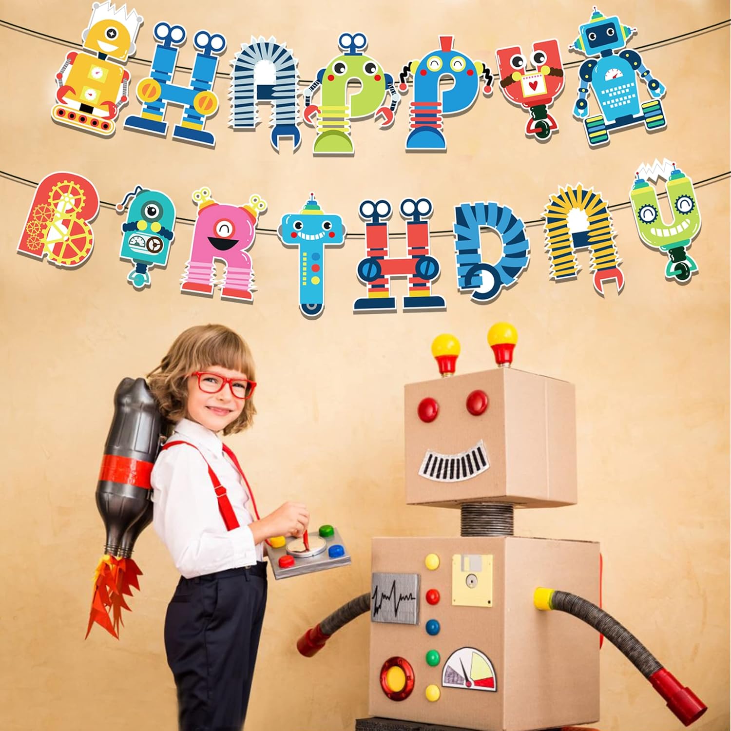 Robot Birthday Banner Happy Birthday Decor