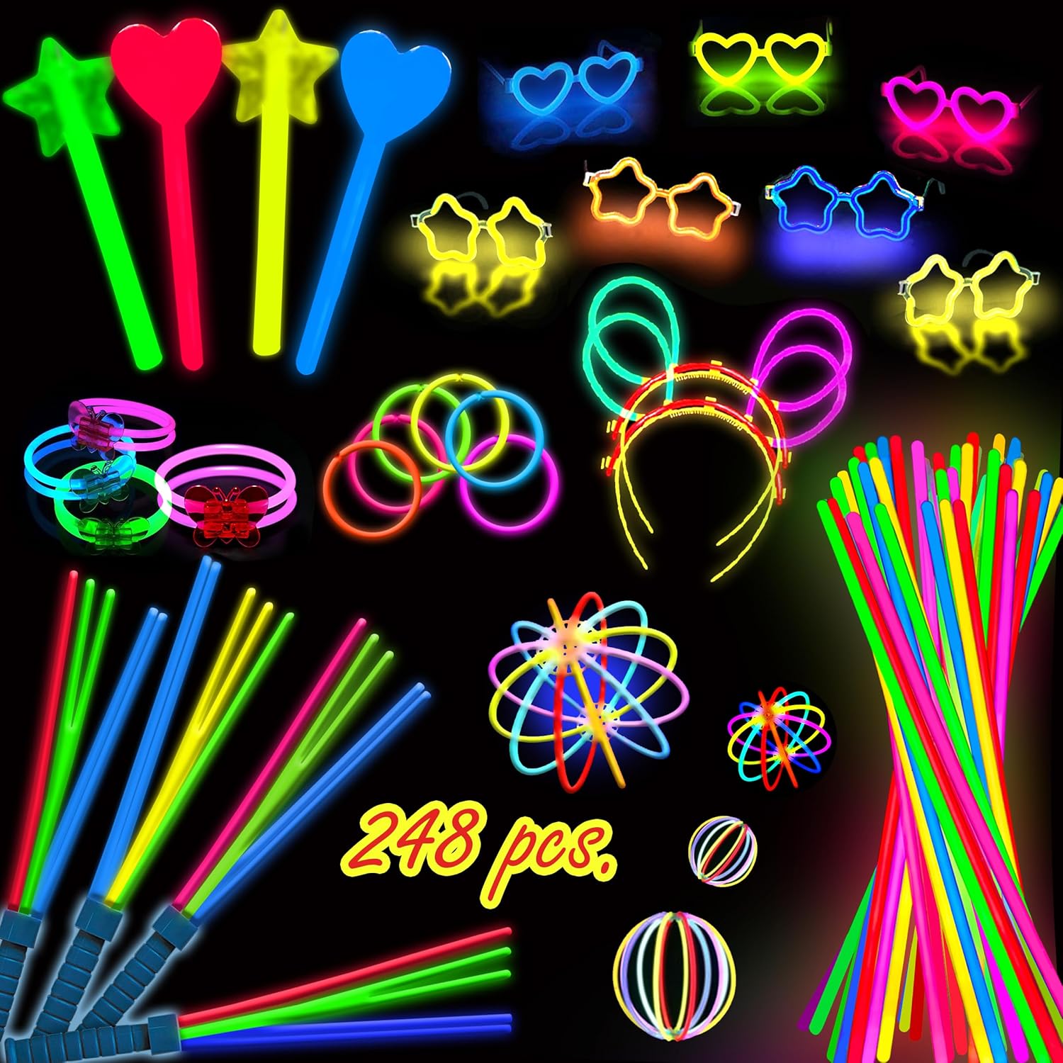 248 PCS Glow Sticks Party Pack with Connectors