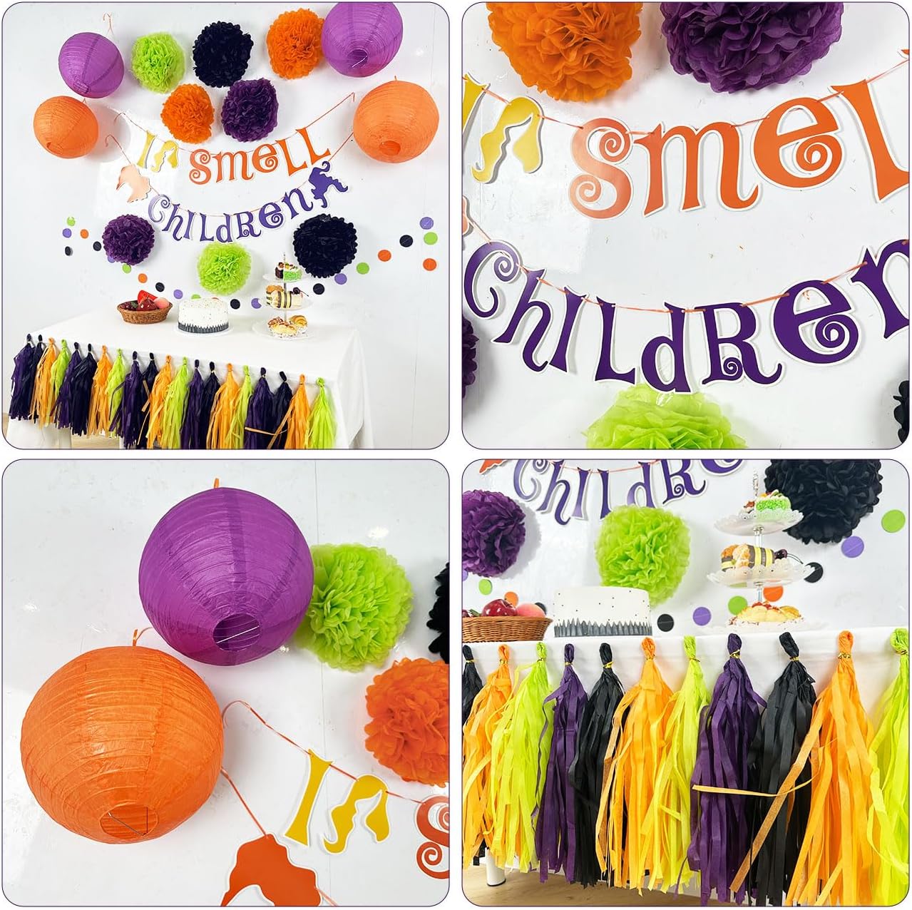 Hocus Pocus Halloween Decor Banner with Pompoms and Tassels