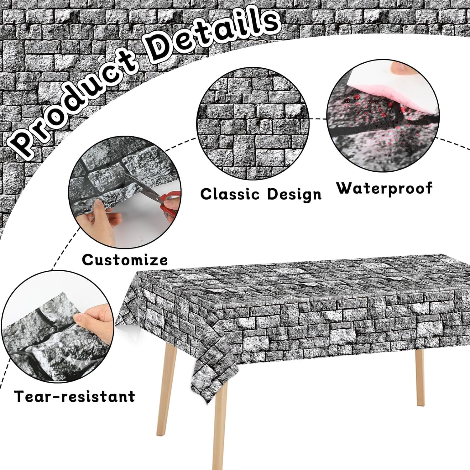 100FT x 51 Inch Medieval Themed Stone Wall Tablecloth Roll