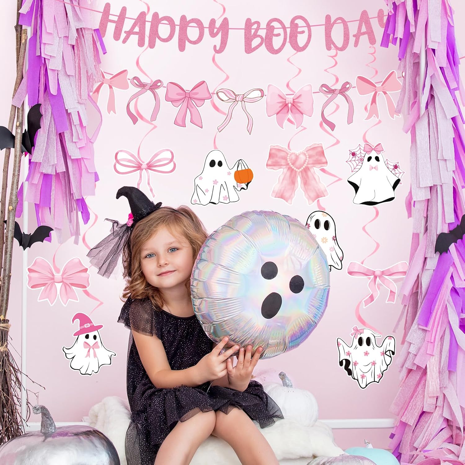 Pink Halloween Party Decorations 12Pcs Happy Boo Day Decor