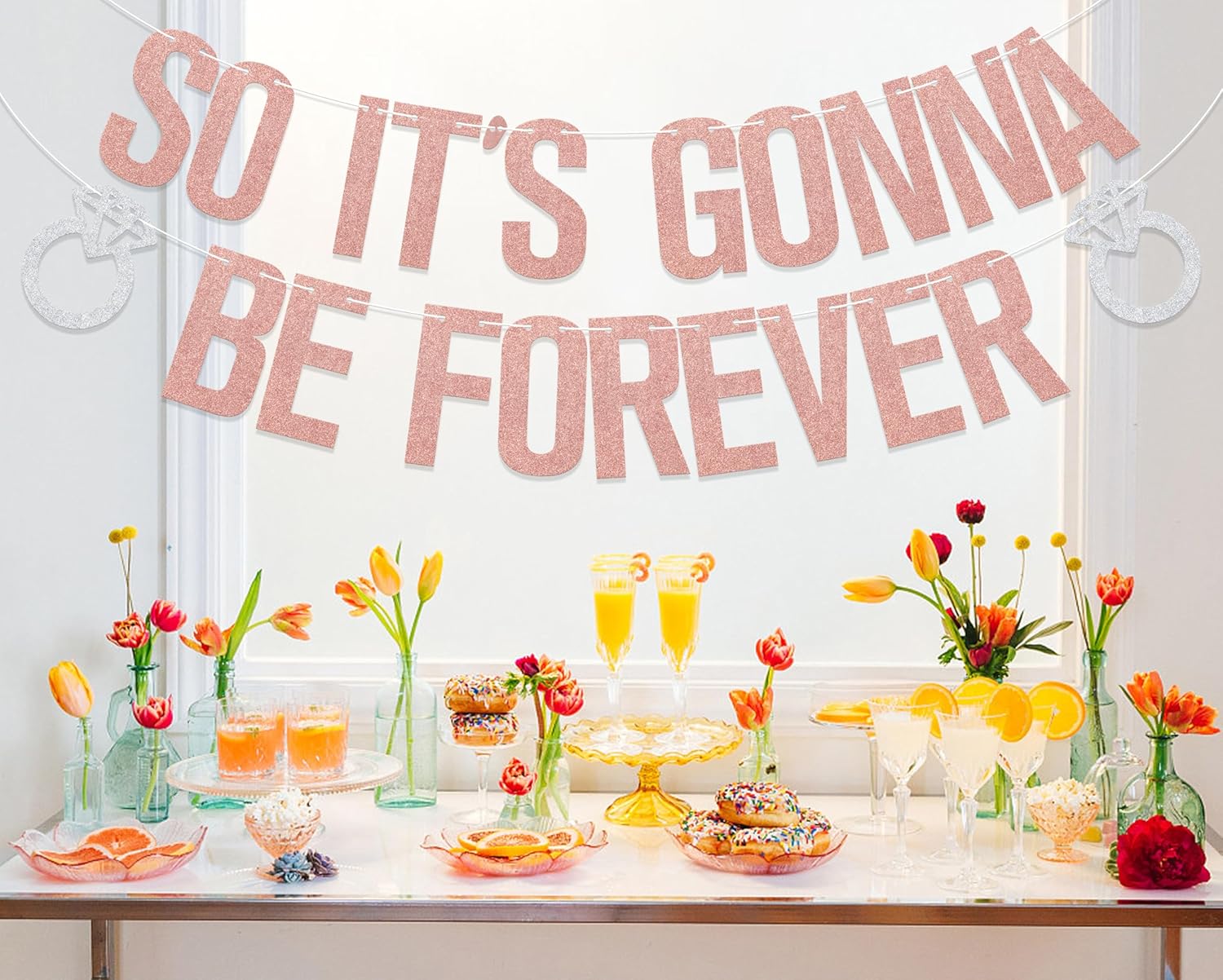 Rose Gold Forever Bachelorette Banner Decorations