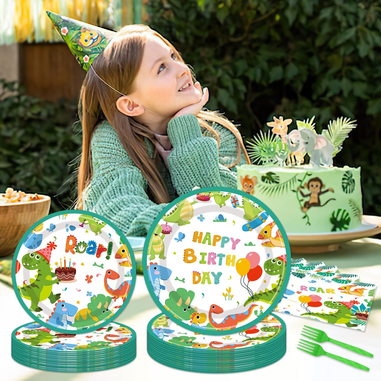 Dinosaur Party Plates Napkins Set for 24 Guests