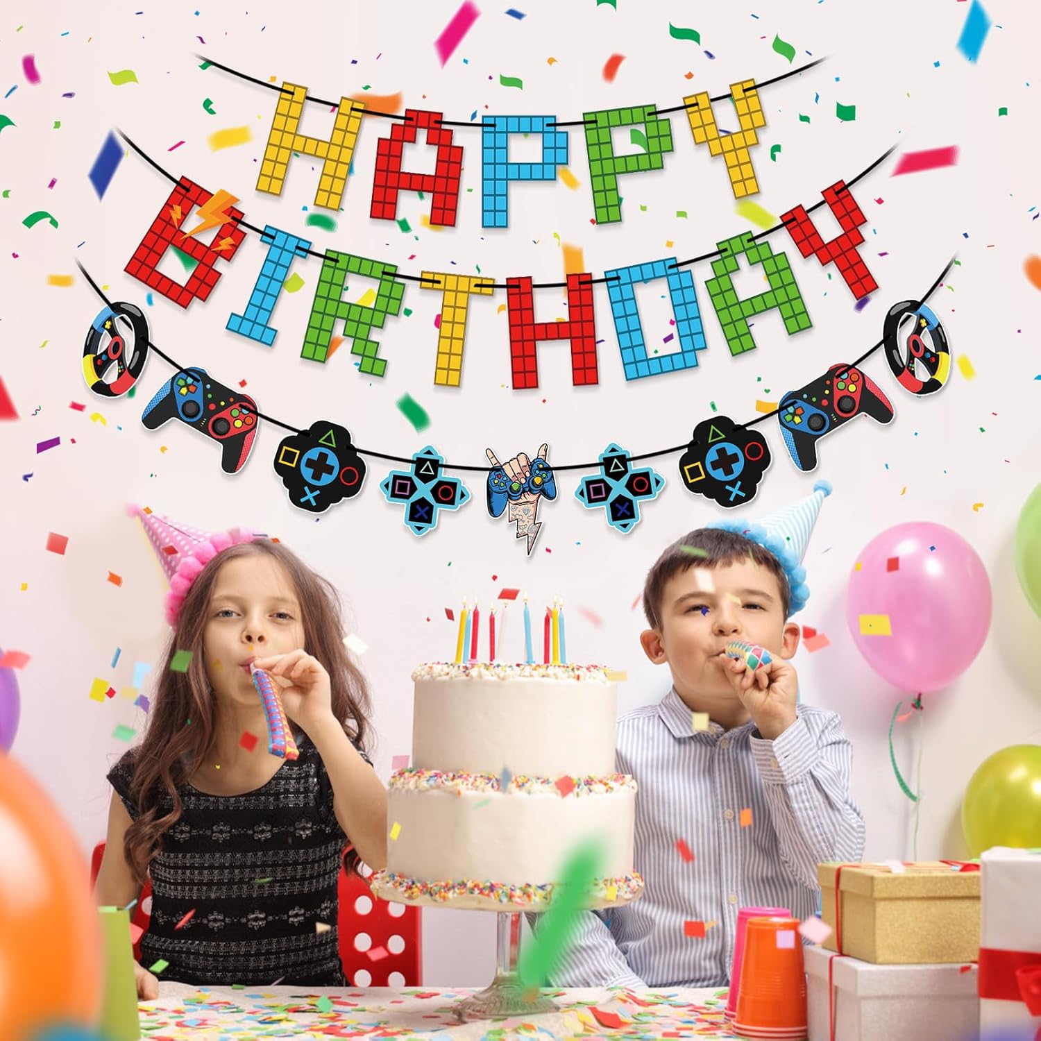 Game Themed Birthday Banner for Kids Gaming Party Decor