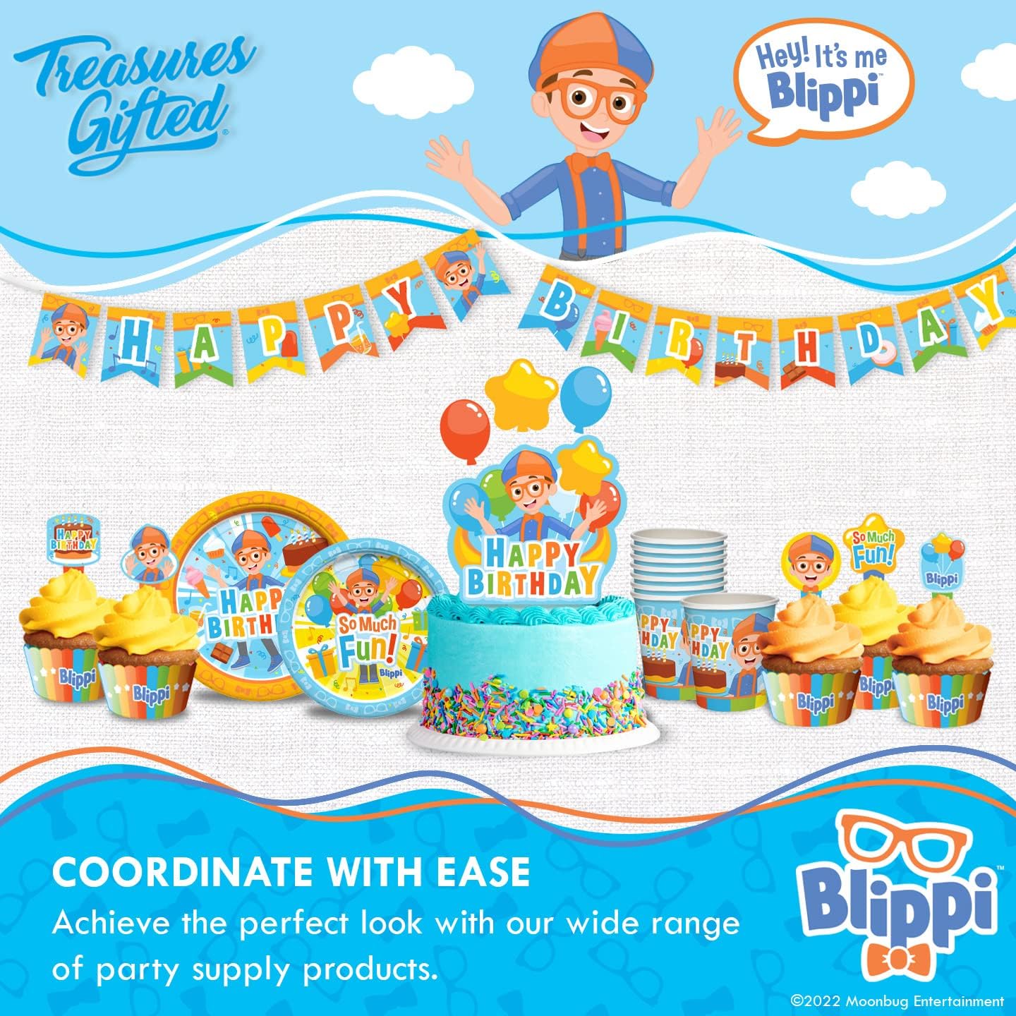 Treasures Gifted Blippi Birthday Banner - Pre Strung Decoration