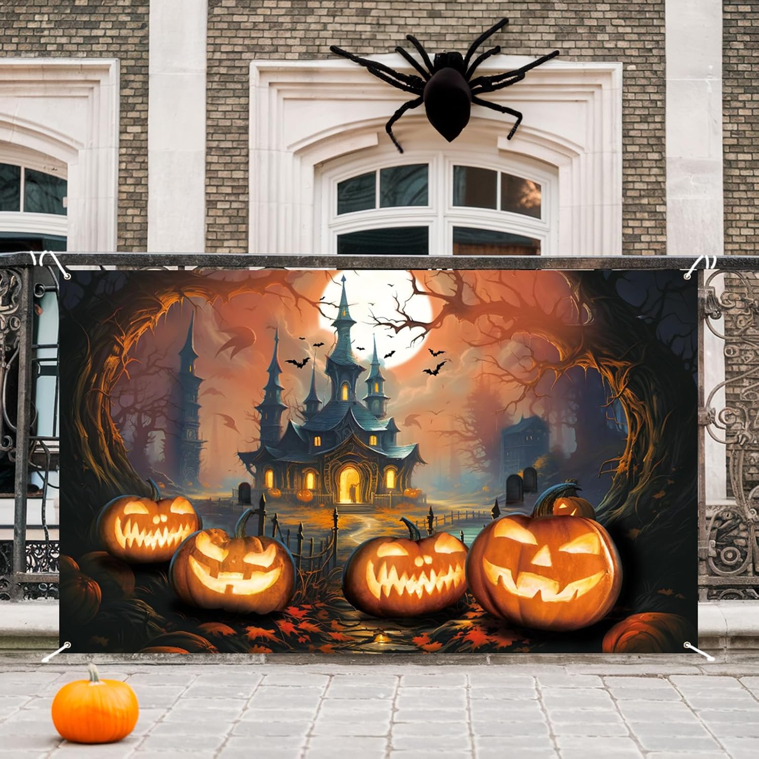 Halloween Banner Decoration with Castle and Pumpkins