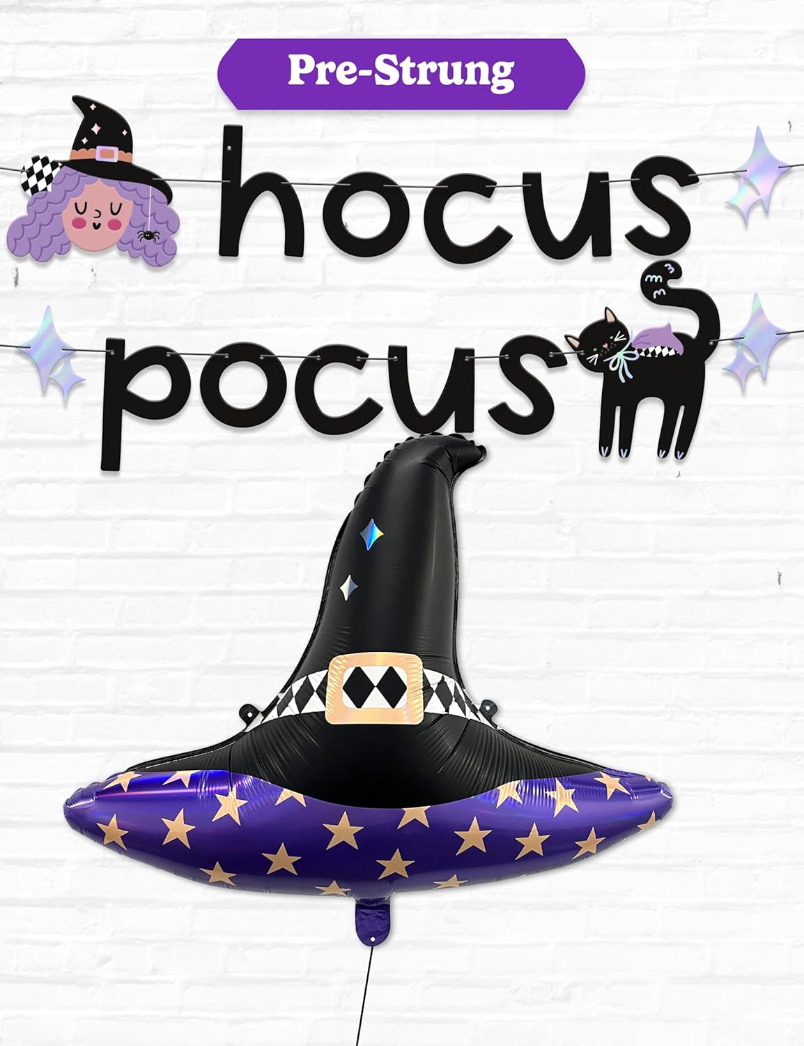 Hocus Pocus Halloween Banner and Witch Hat Balloon