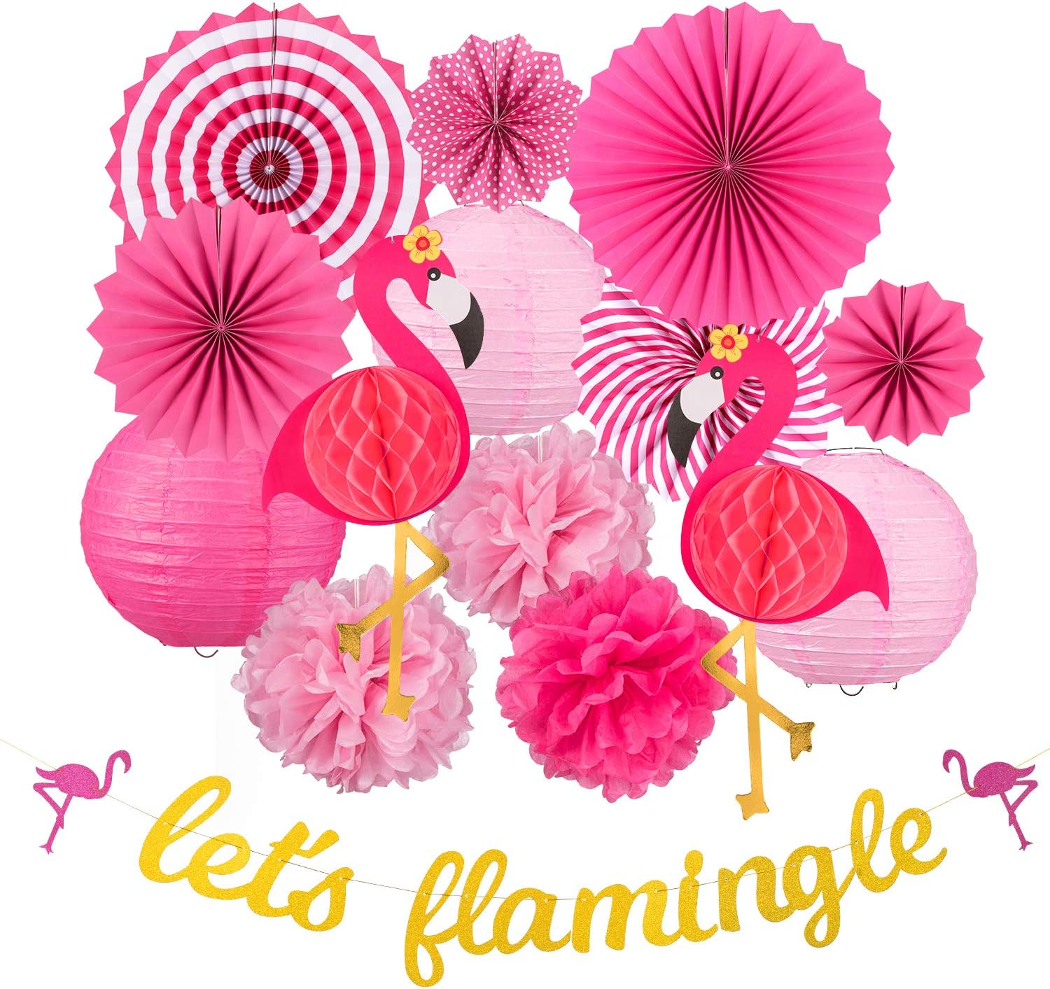 Whaline Flamingo Party Honeycomb Decorations 15Pcs Set