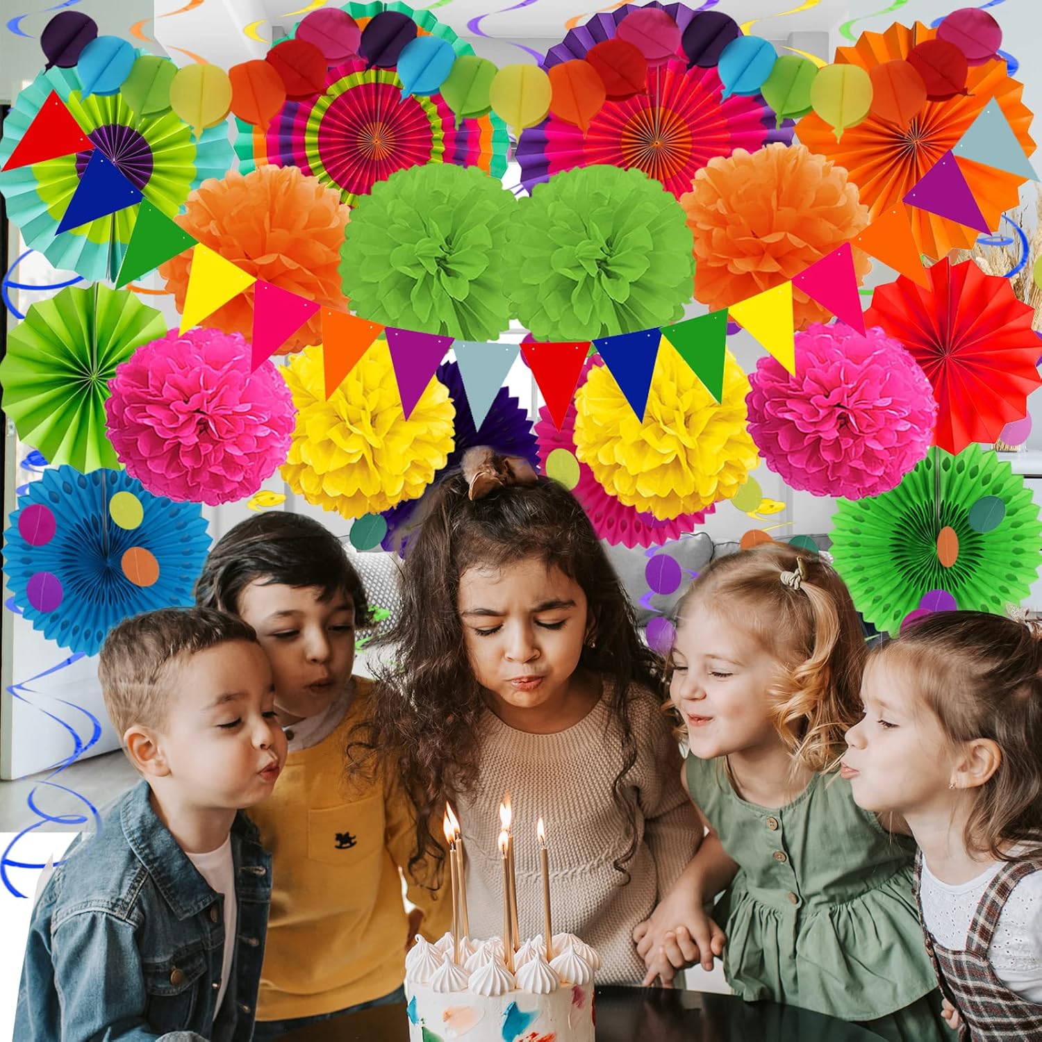 Fiesta Party Decorations Set Multicoloured Fans Pompoms Balloons