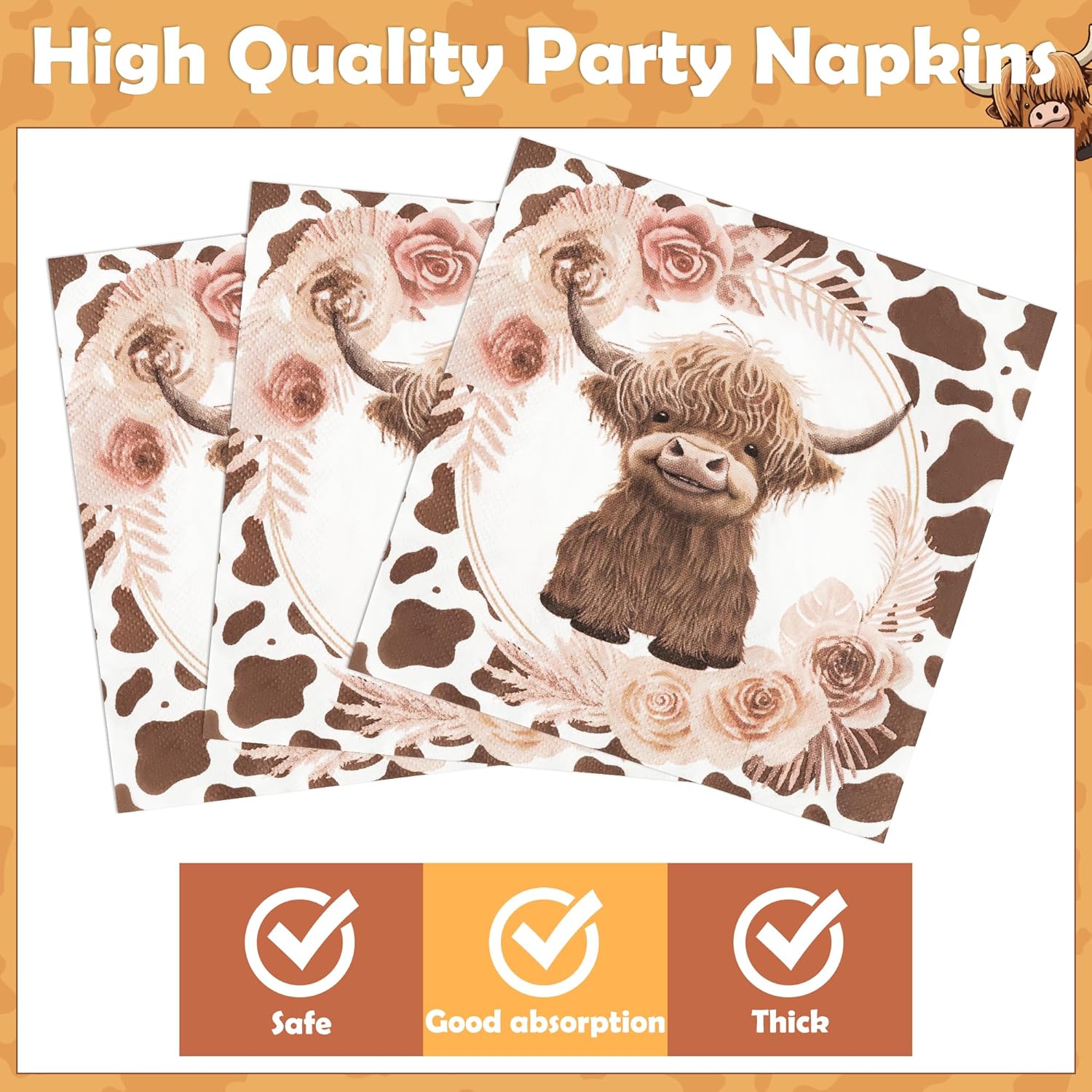 96Pcs Highland Cow Themed Party Tableware Set
