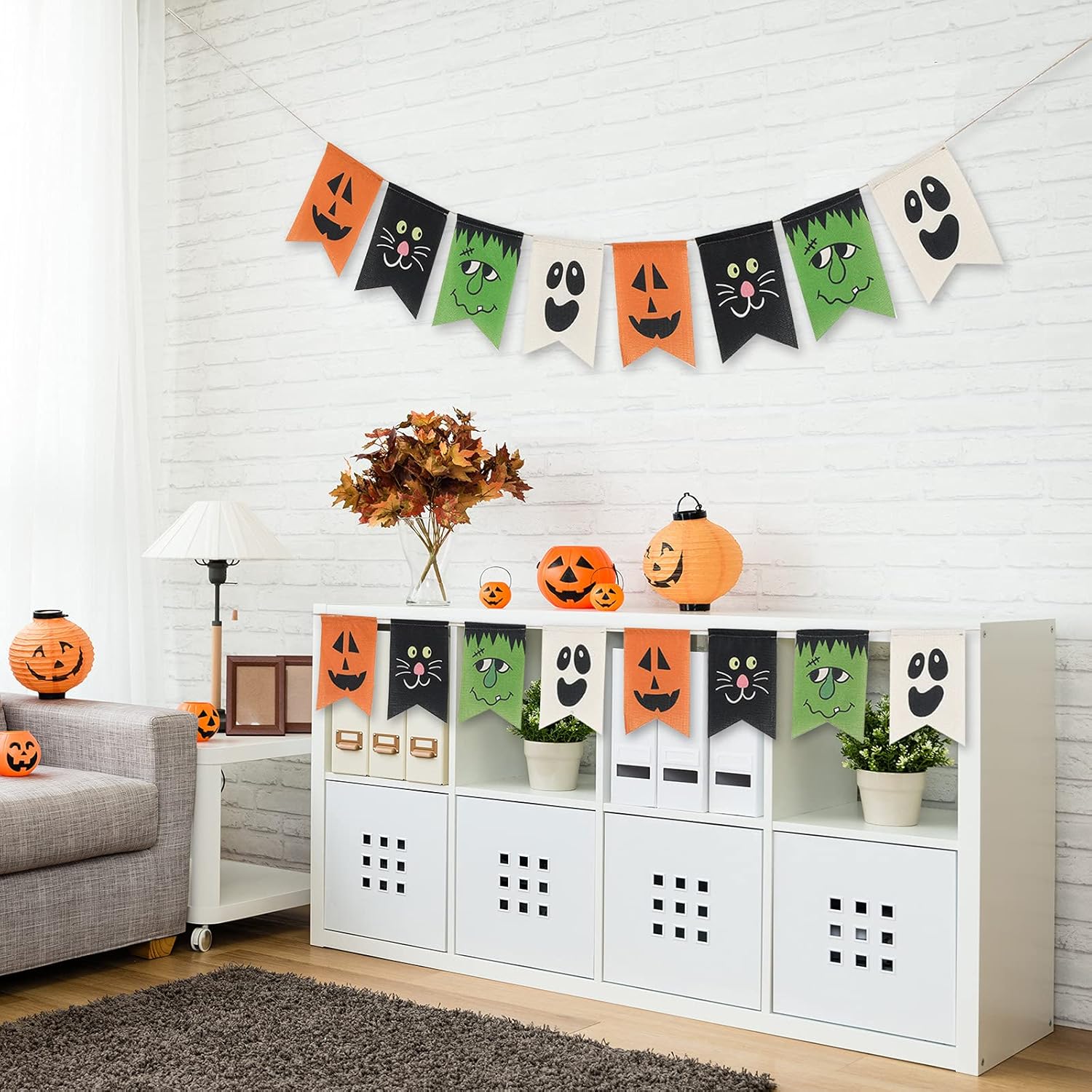 Whaline Halloween Burlap Bunting Banner Decorations