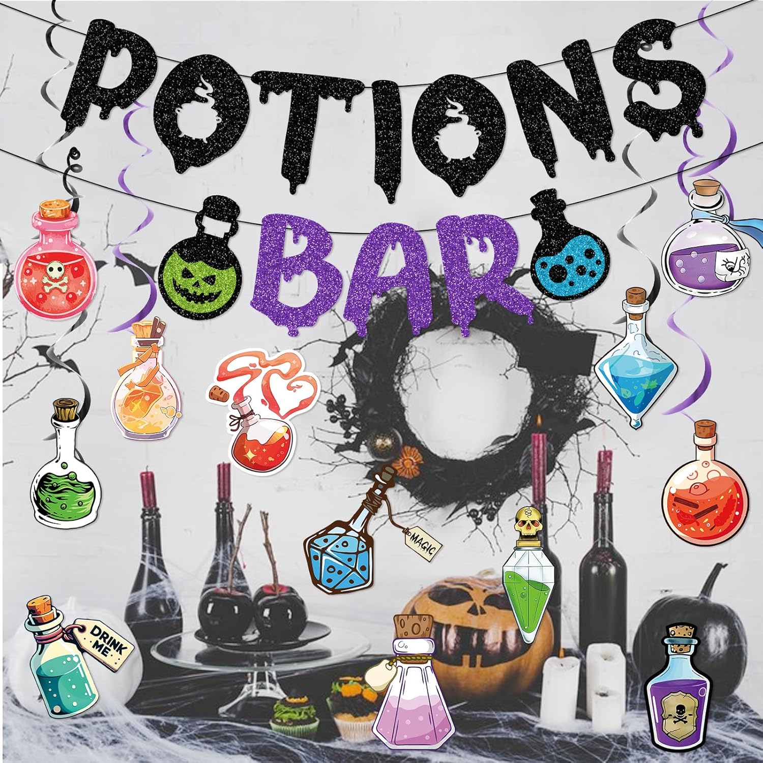 Potions Bar Banner Glitter Halloween Decorations