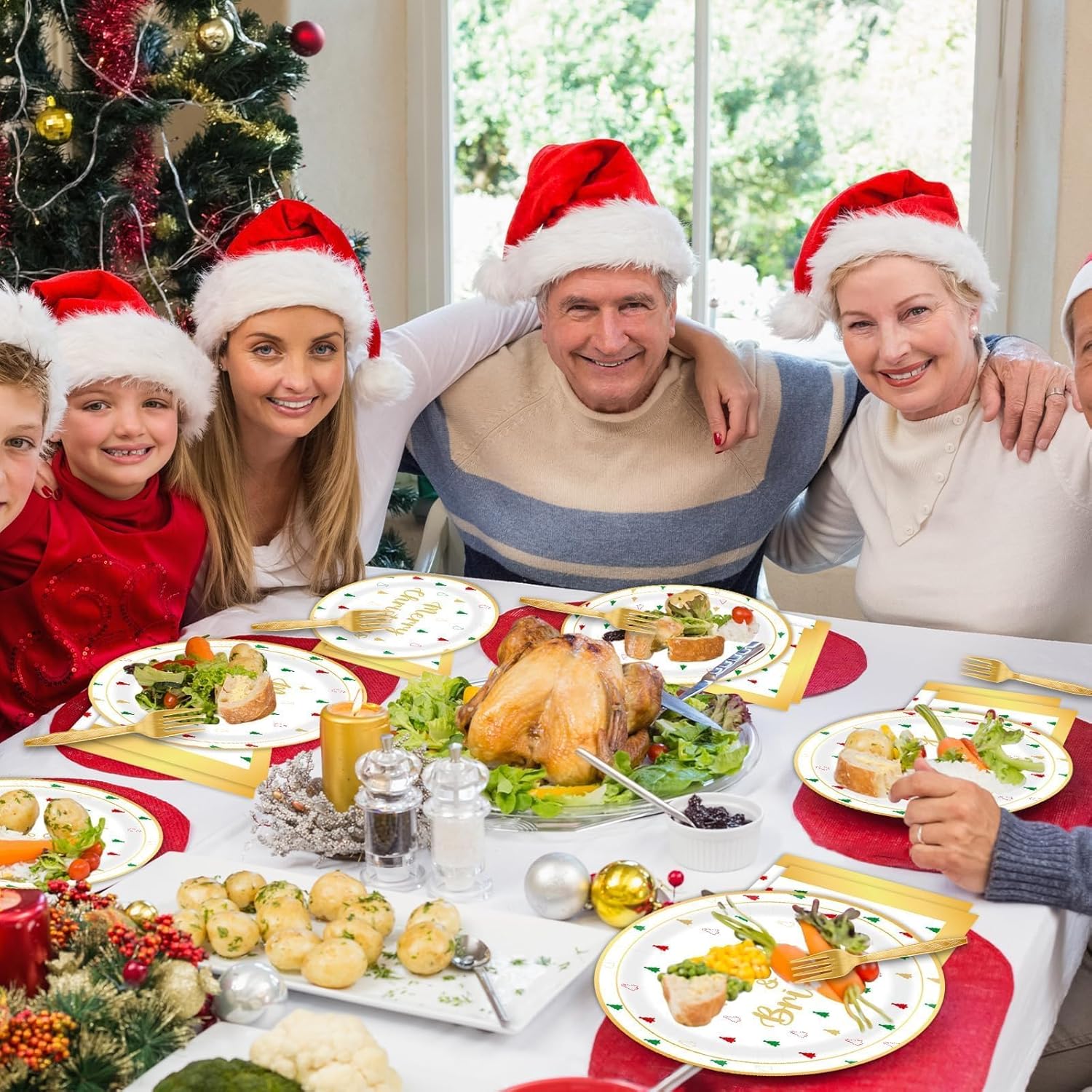 100 Pcs Christmas Party Plates Napkins Decor