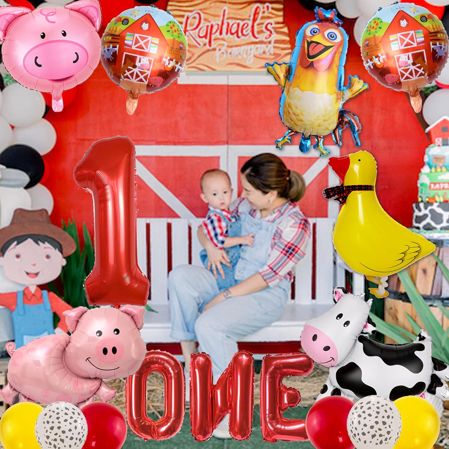 Farm Birthday Balloon Set for 1 Year Old