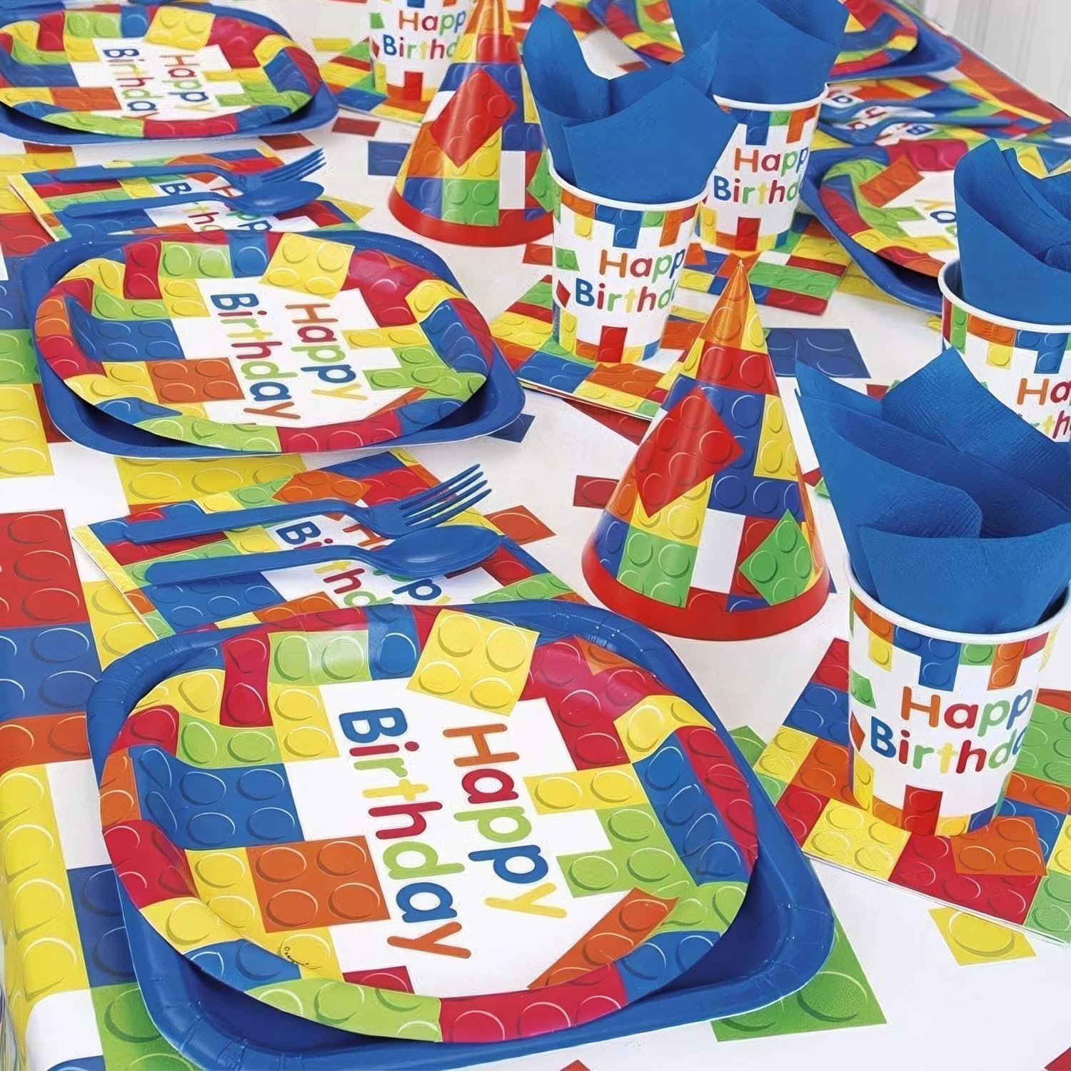 Bold Bright Building Blocks Birthday Plates 9 Inch Pack of 8