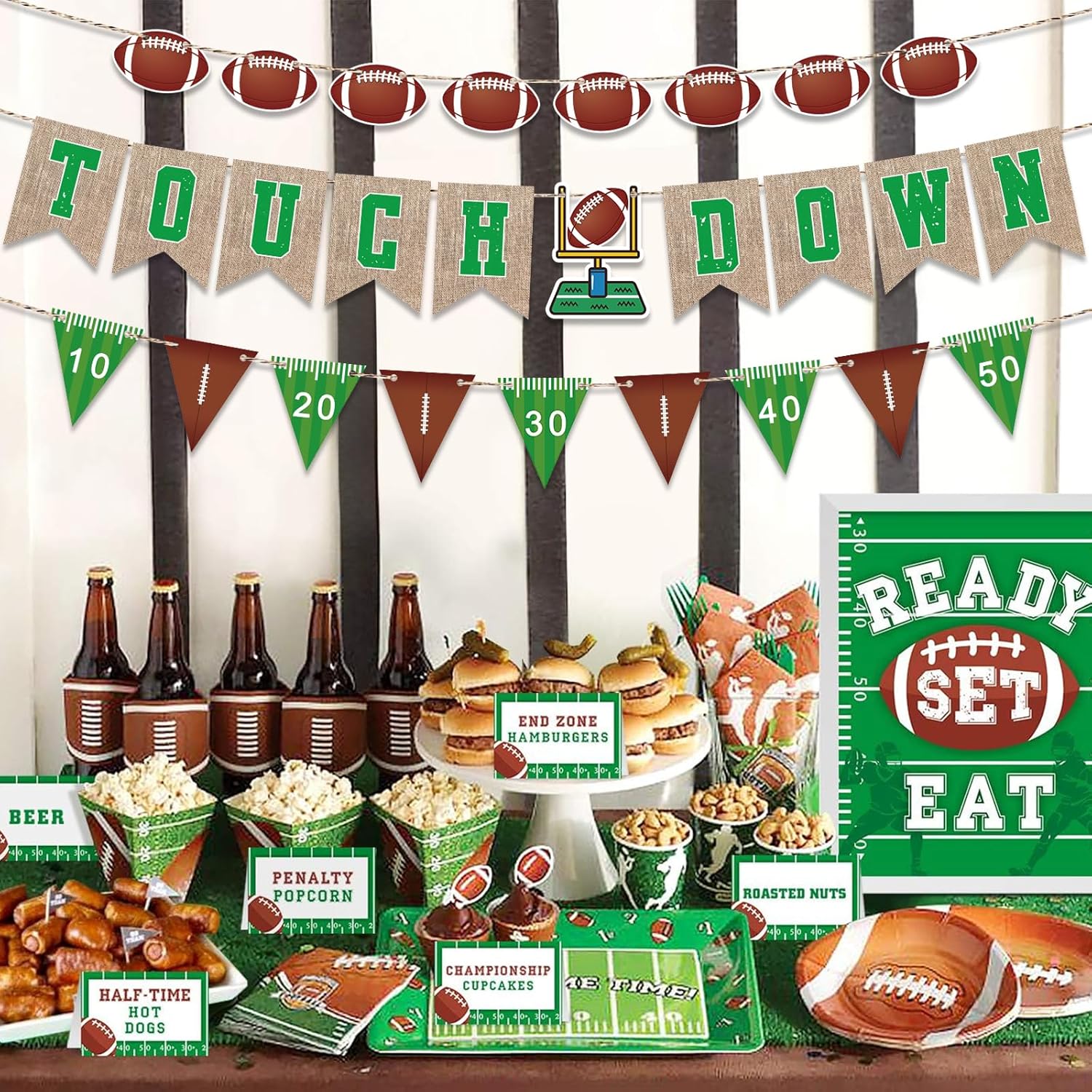Pre-Strung 6ft Green Football Touchdown Banner for Parties