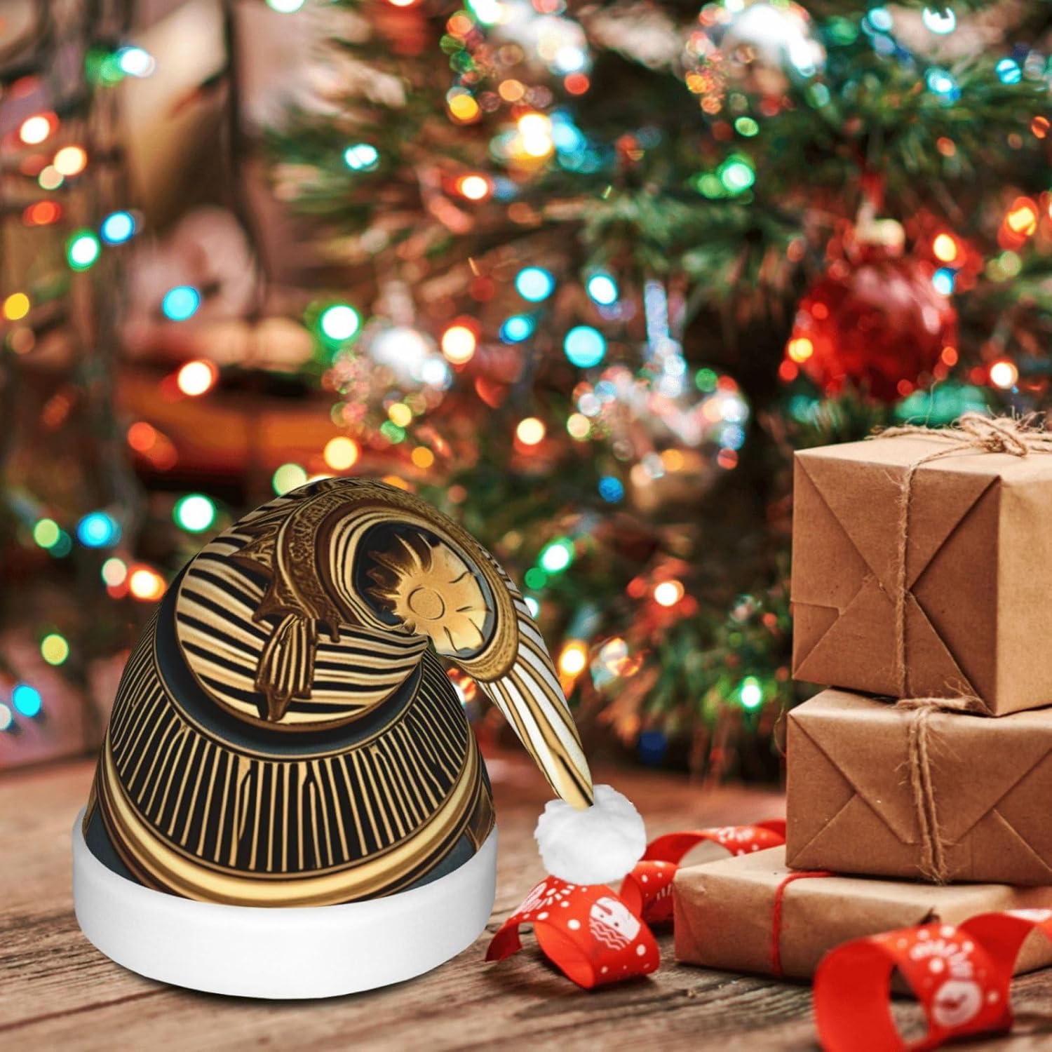 QINZHENG LED Christmas Santa Hat with Velvet Print