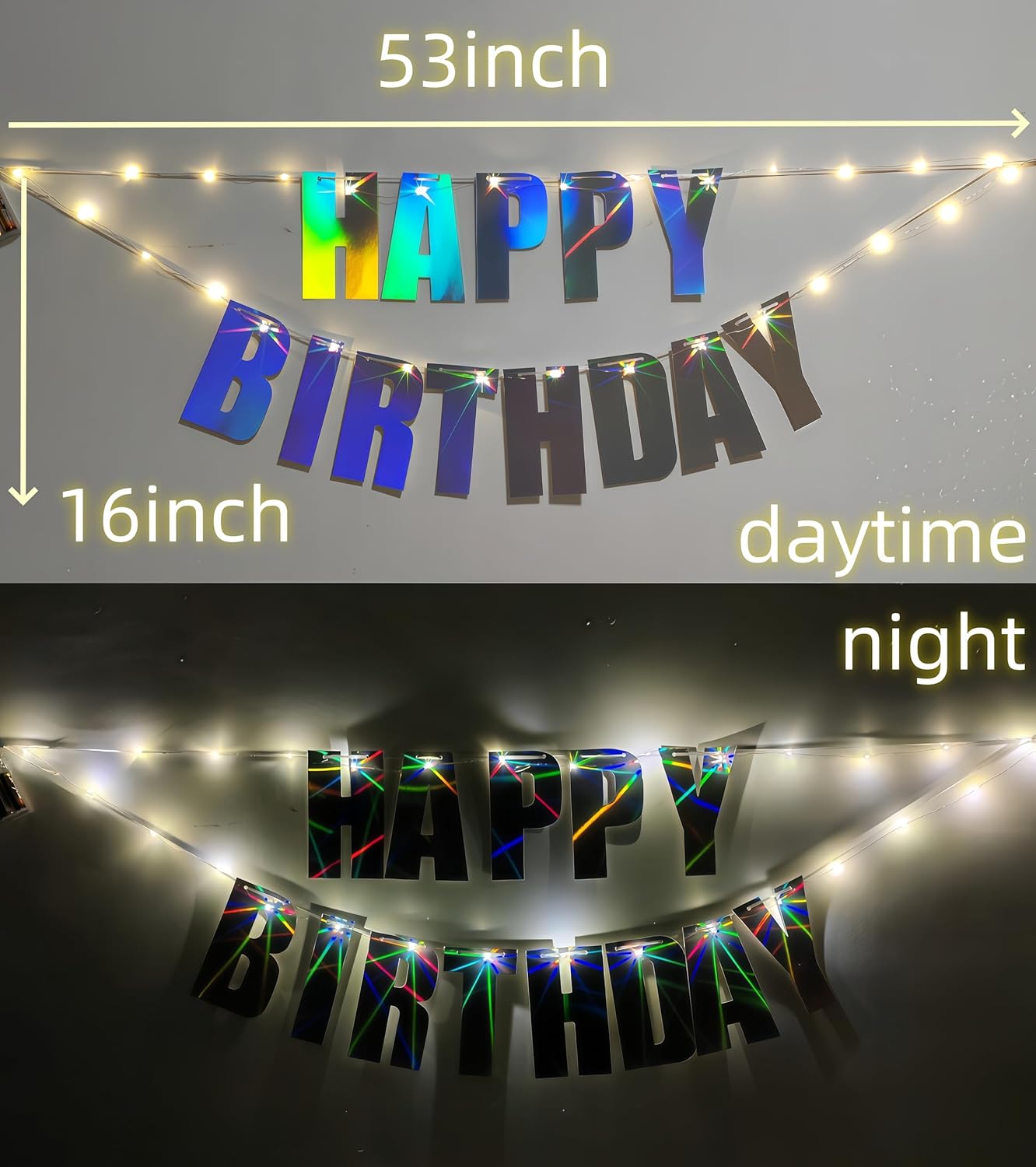 13ft Waterproof LED Birthday Banner with Iridescent Letters
