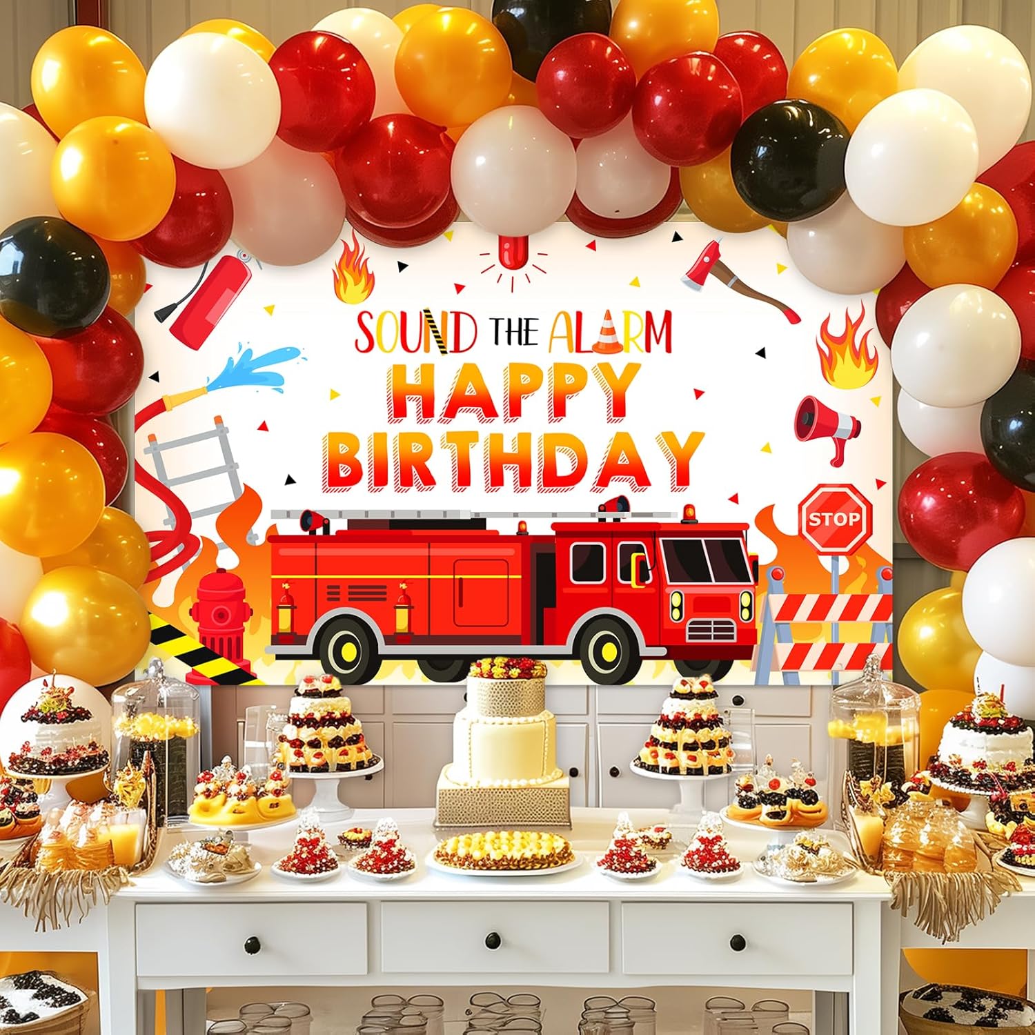 Avezano Firetruck Birthday Banner 6x36ft