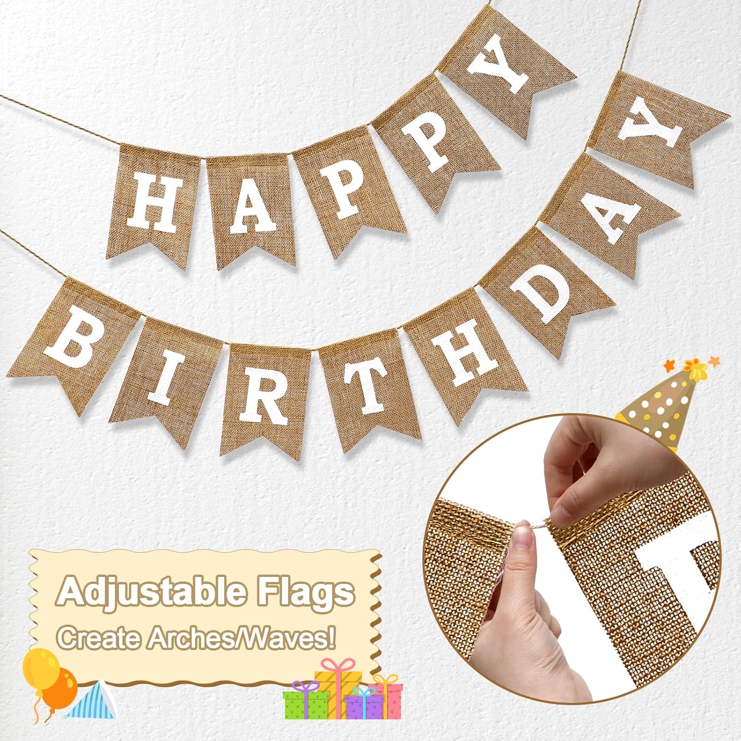 Happy Birthday Banner Pre Strung Burlap 9ft Birthday Decorations